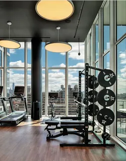 a view of a room with gym equipment