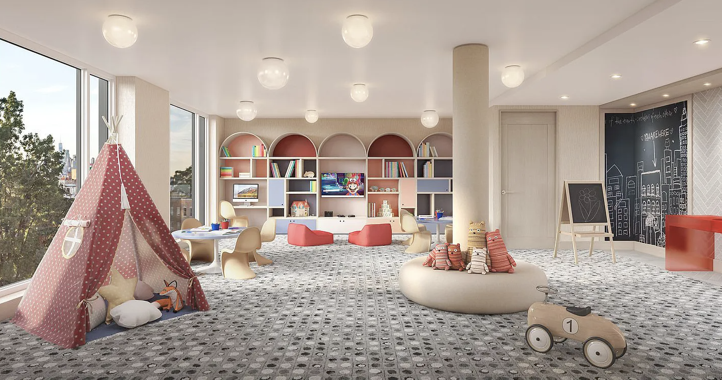 181 18th Street, Unit 412 Brooklyn, NY 11215 - Photo 8 of 15 a very nice looking bedroom with a large window and a chandelier