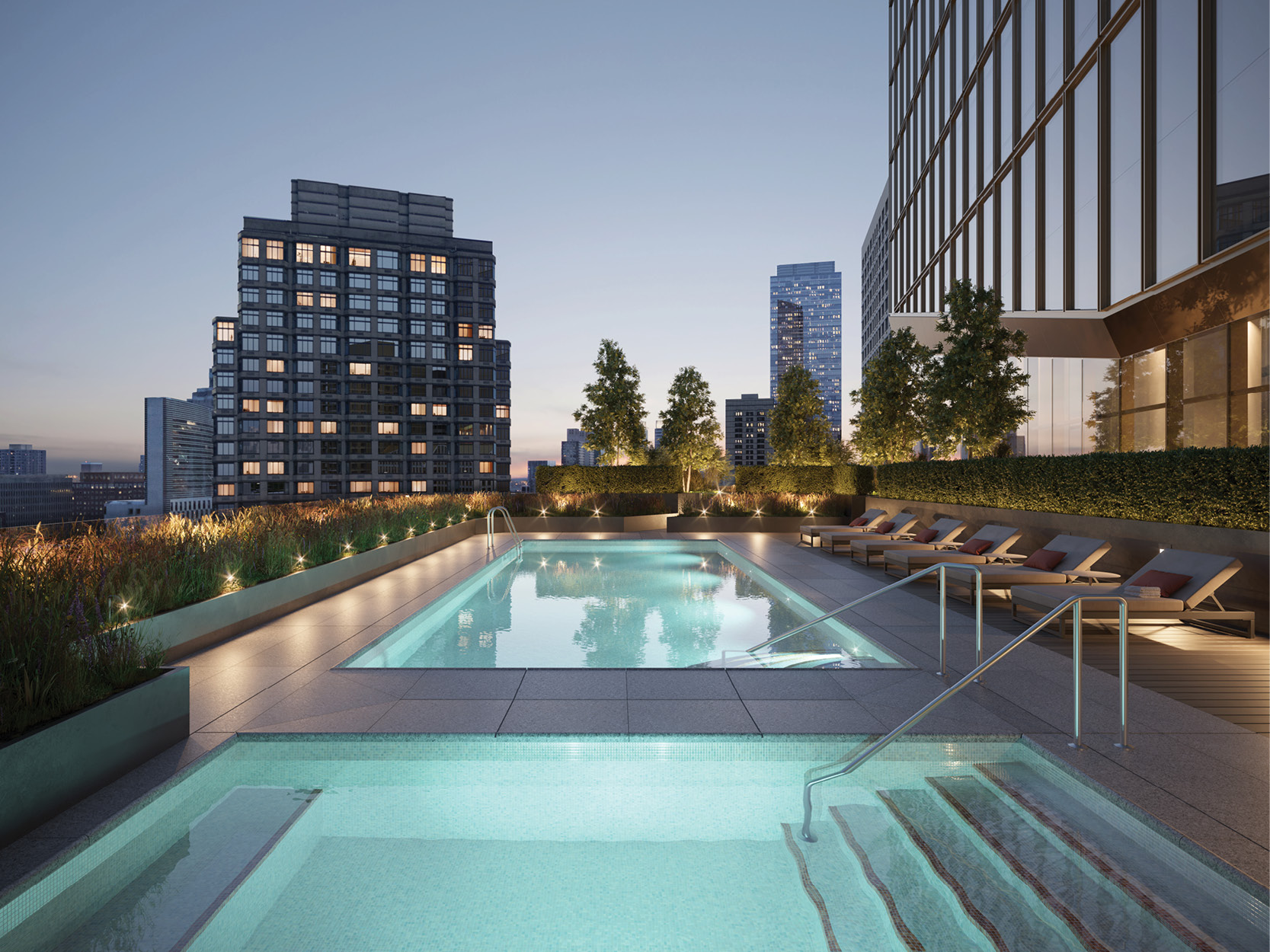 50 West 66th Street, Unit 7B Manhattan, NY 10023 - Photo 21 of 24 a view of a swimming pool with outdoor seating and plants