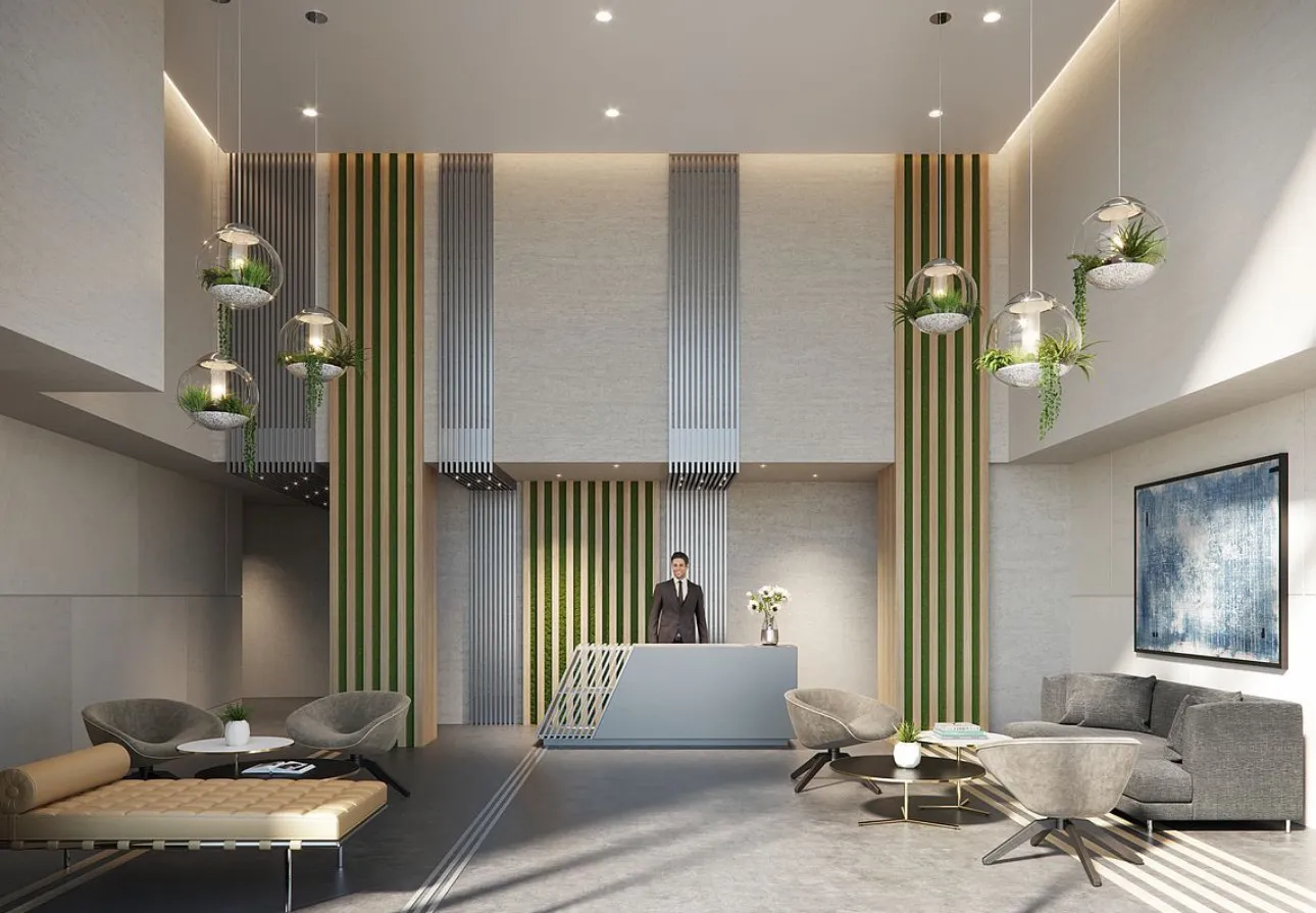 a living room with furniture and a window