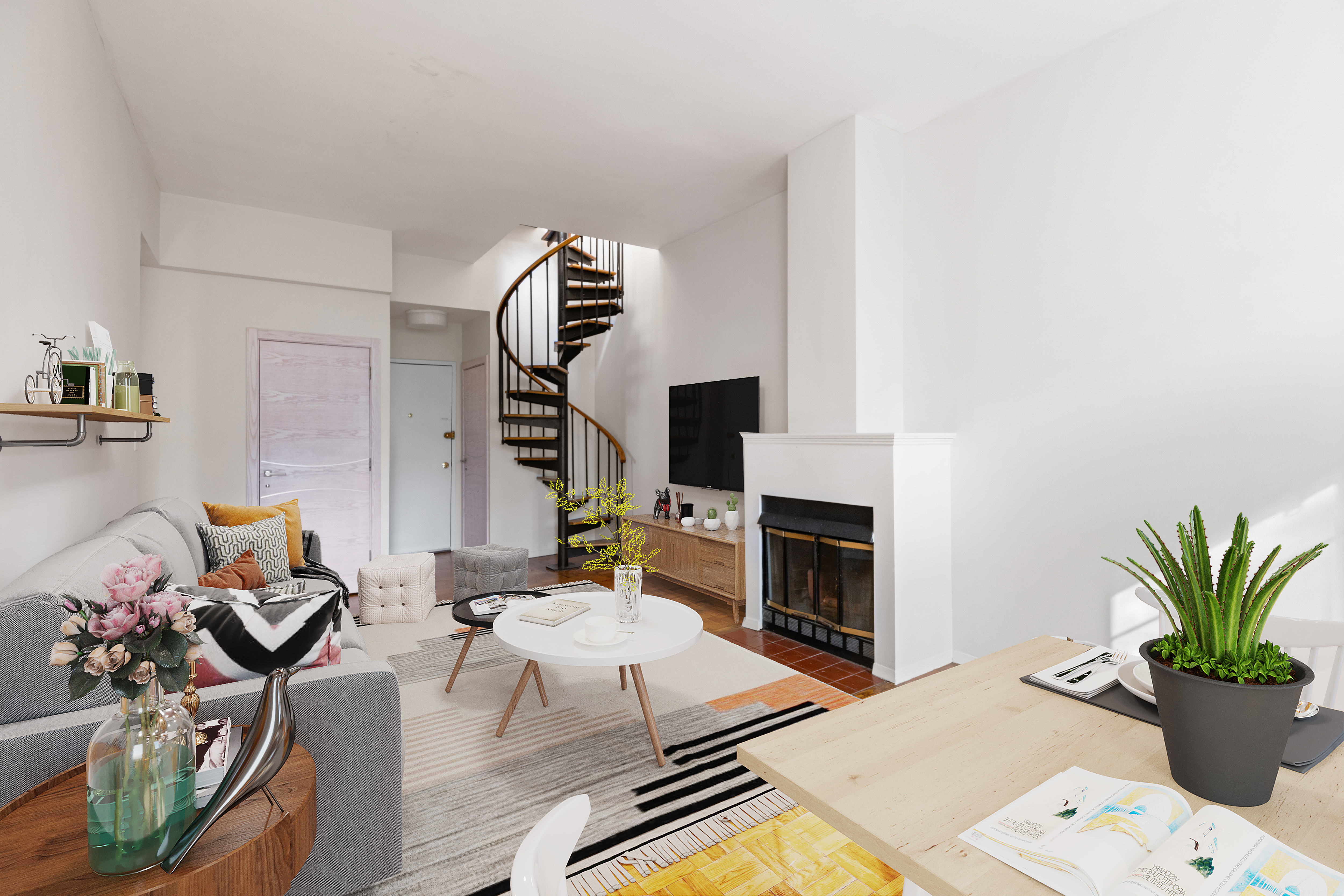 136 East 30th Street, Unit 3R Manhattan, NY 10016 - Photo 7 of 23 a living room with furniture fireplace and potted plants on table