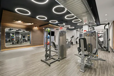 a view of a room with gym equipment
