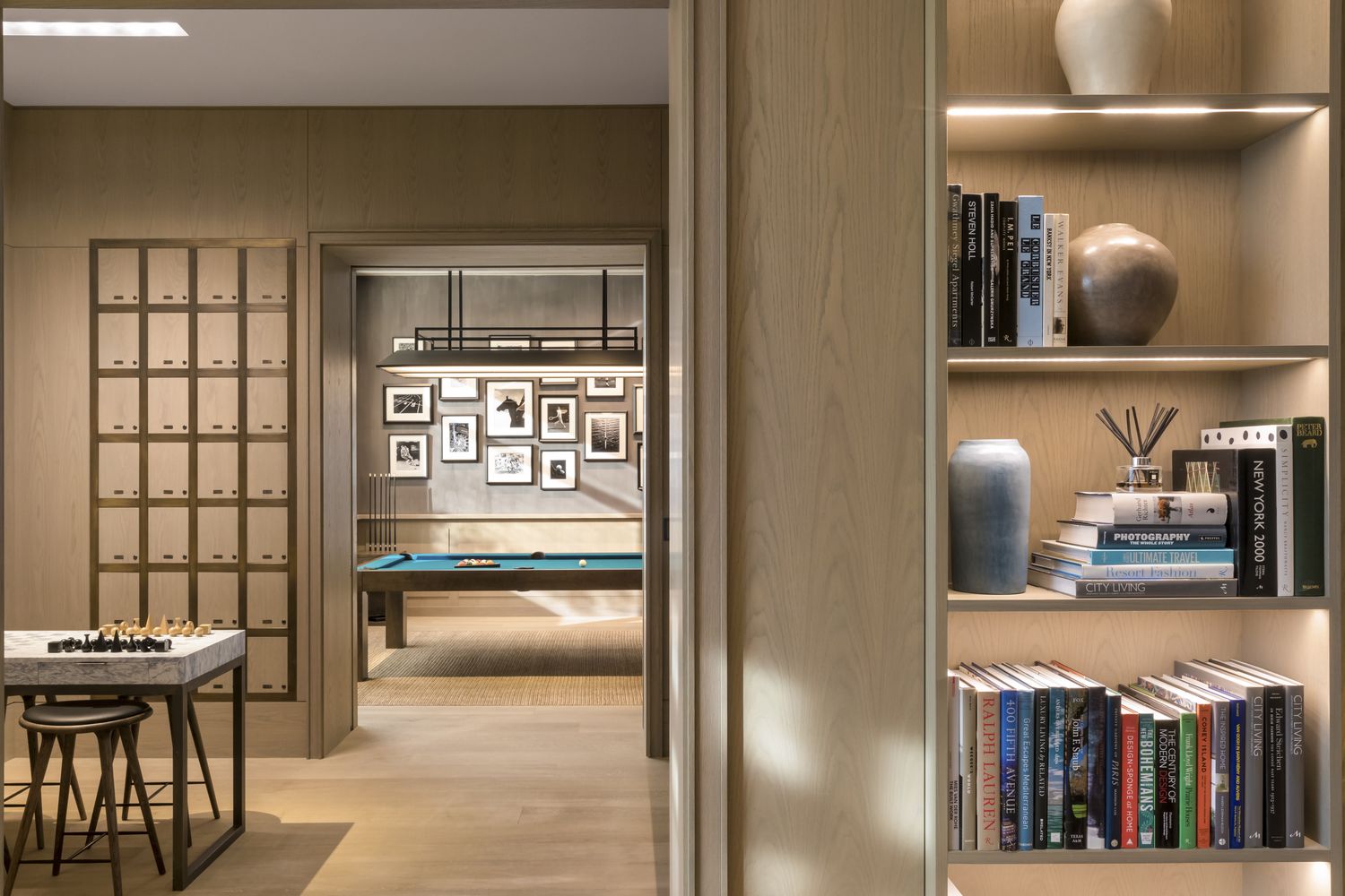 a view of a room with a large window