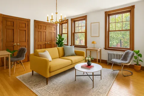 a living room with furniture and a window