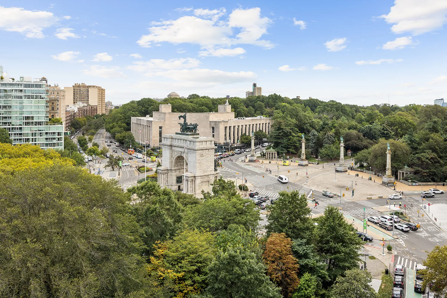 a view of a lake with a city