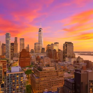 a view of a city with tall buildings