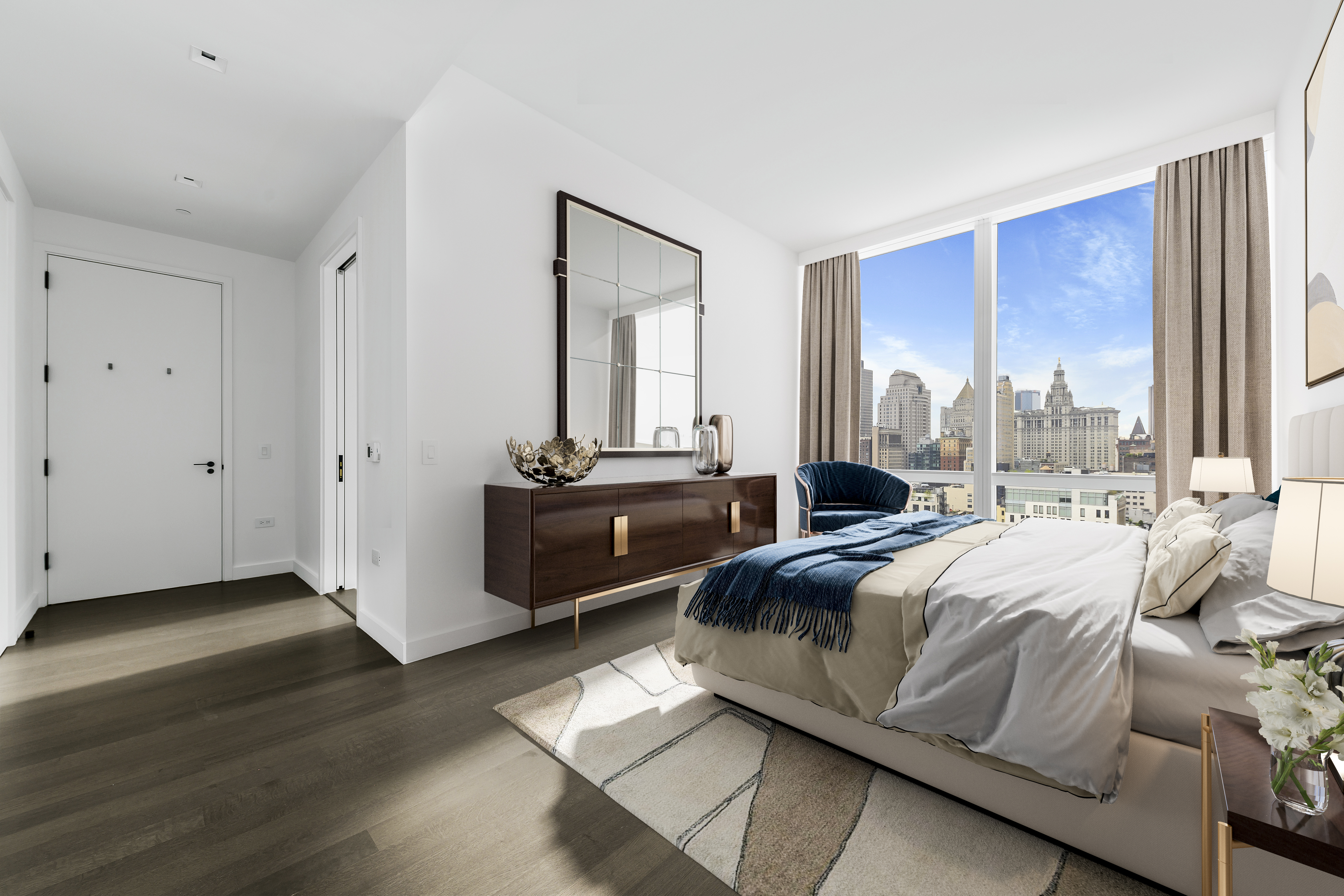 111 Murray Street, Unit 21A Manhattan, NY 10007 - Photo 3 of 14 a bedroom with a bed and a large window