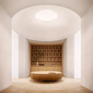 a living room with a white walls