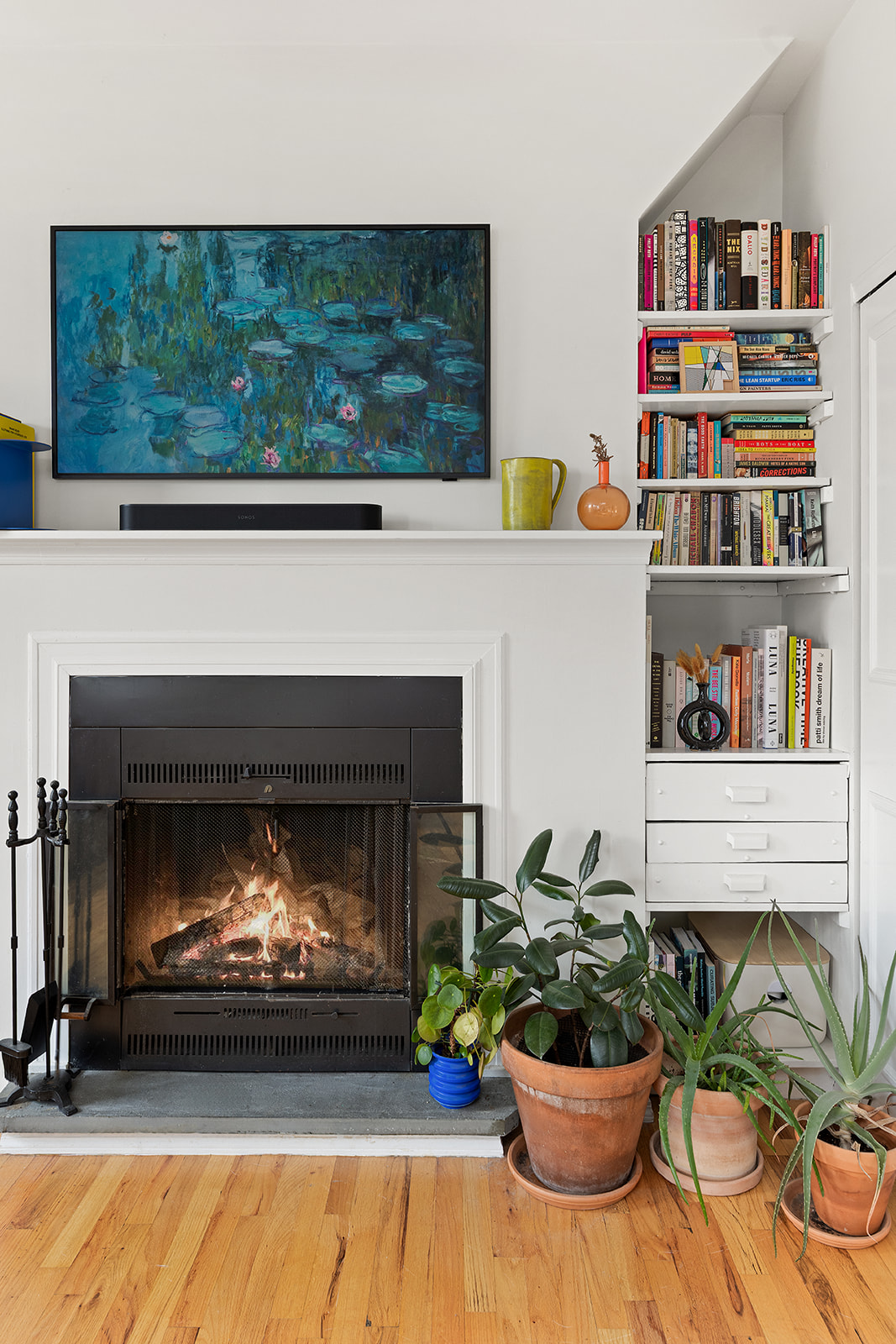 634 11th Street, Unit 4/F Brooklyn, NY 11215 - Photo 4 of 10 a living room with a fireplace and a potted plant