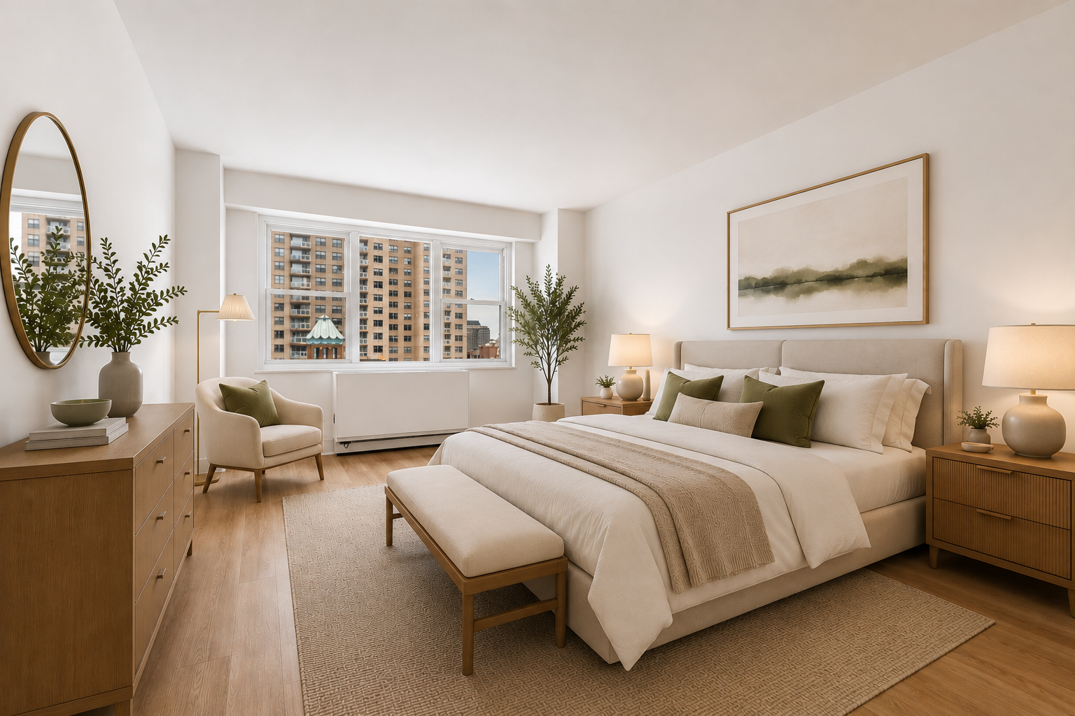 400 East 54th Street, Unit 24E Manhattan, NY 10022 - Photo 15 of 29 a spacious bedroom with a bed and a large window