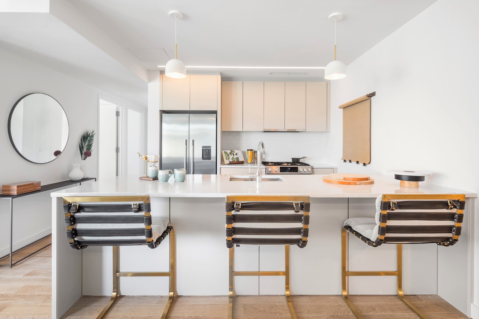 146 Pierrepont Street, Unit 2C Brooklyn, NY 11201 - Photo 2 of 30 a kitchen with stainless steel appliances a stove a sink and a refrigerator