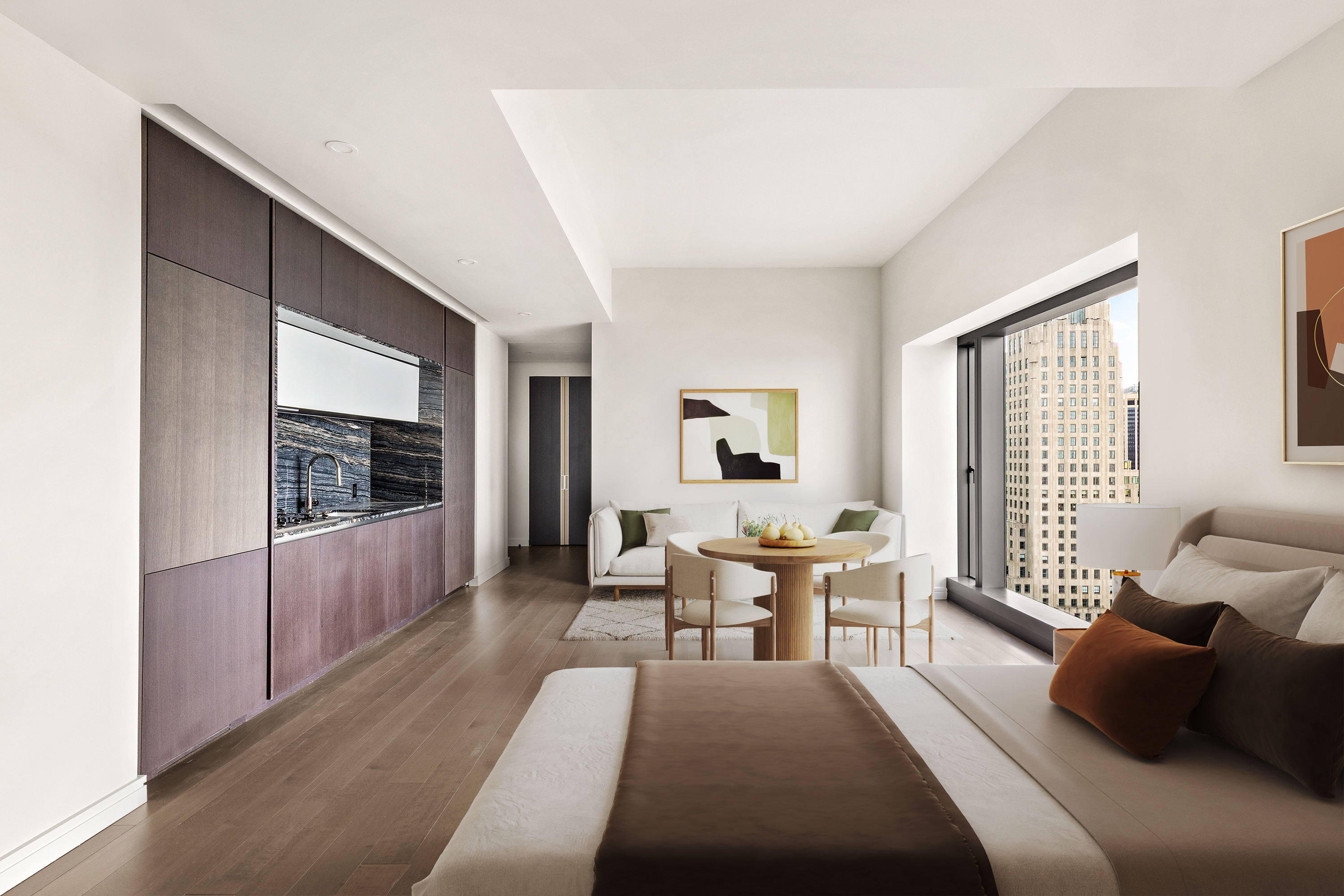 125 Greenwich Street, Unit 61C Manhattan, NY 10006 - Photo 3 of 16 a living room with furniture and a large window