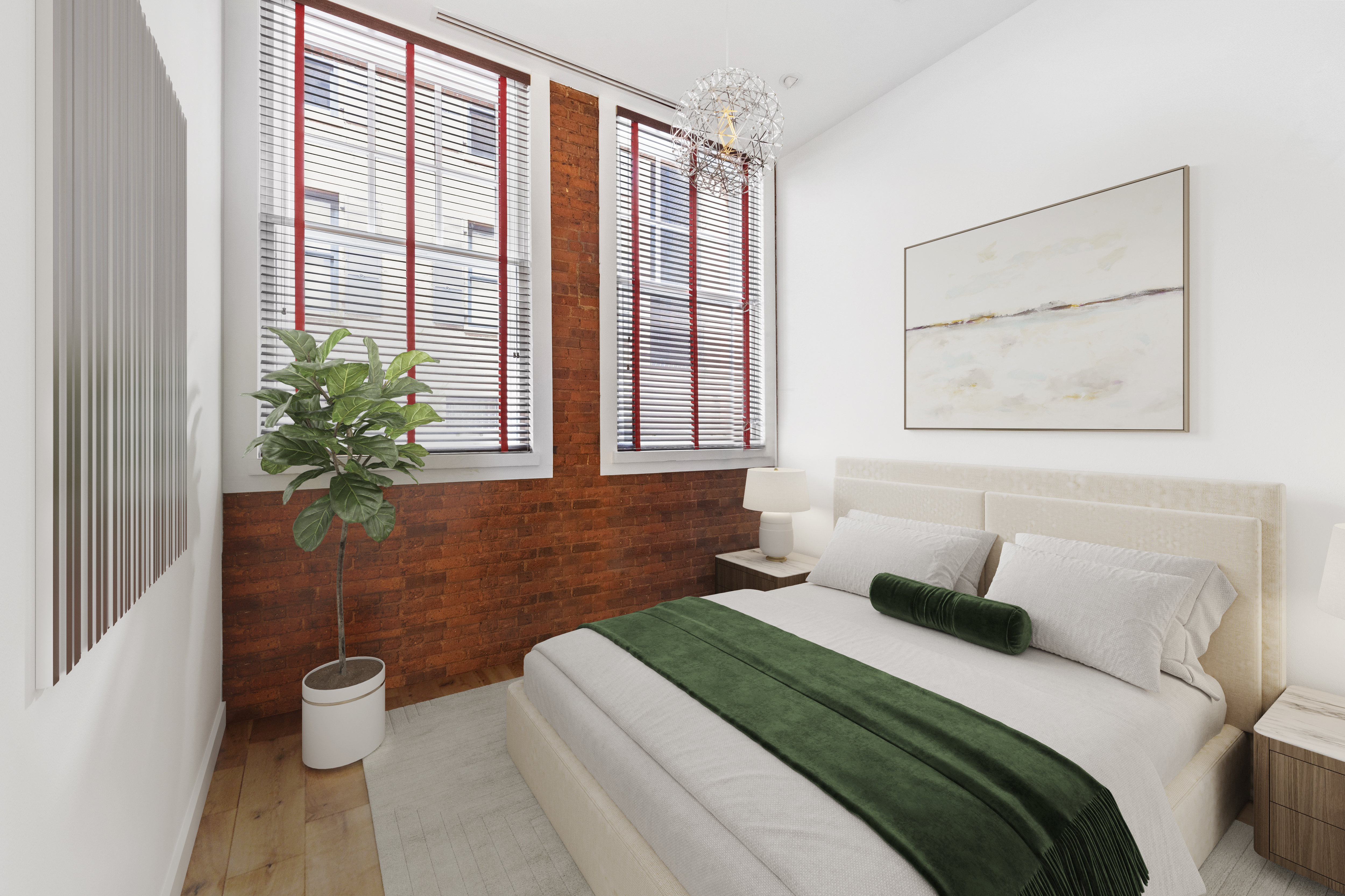 60 Collister Street, Unit 1B Manhattan, NY 10013 - Photo 6 of 20 a bedroom with a bed and a potted plant