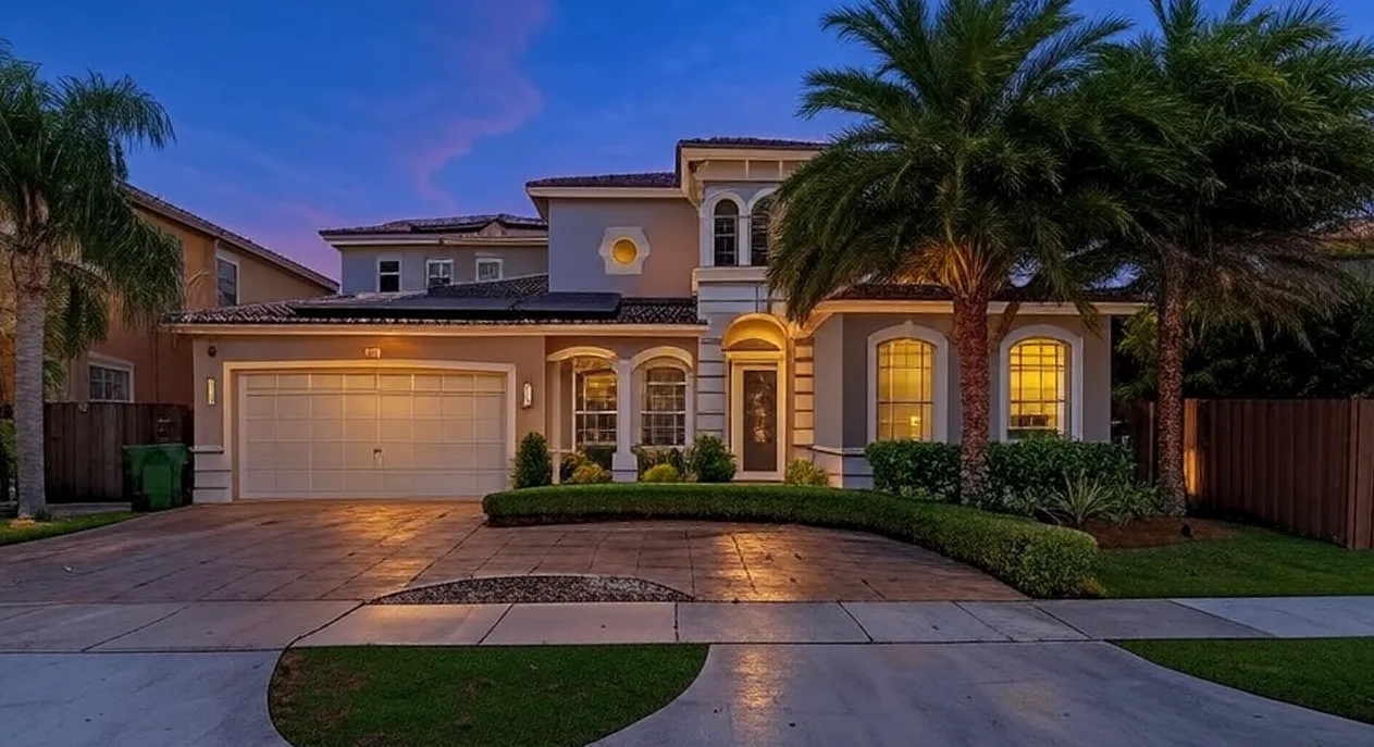 a front view of house with yard and green space