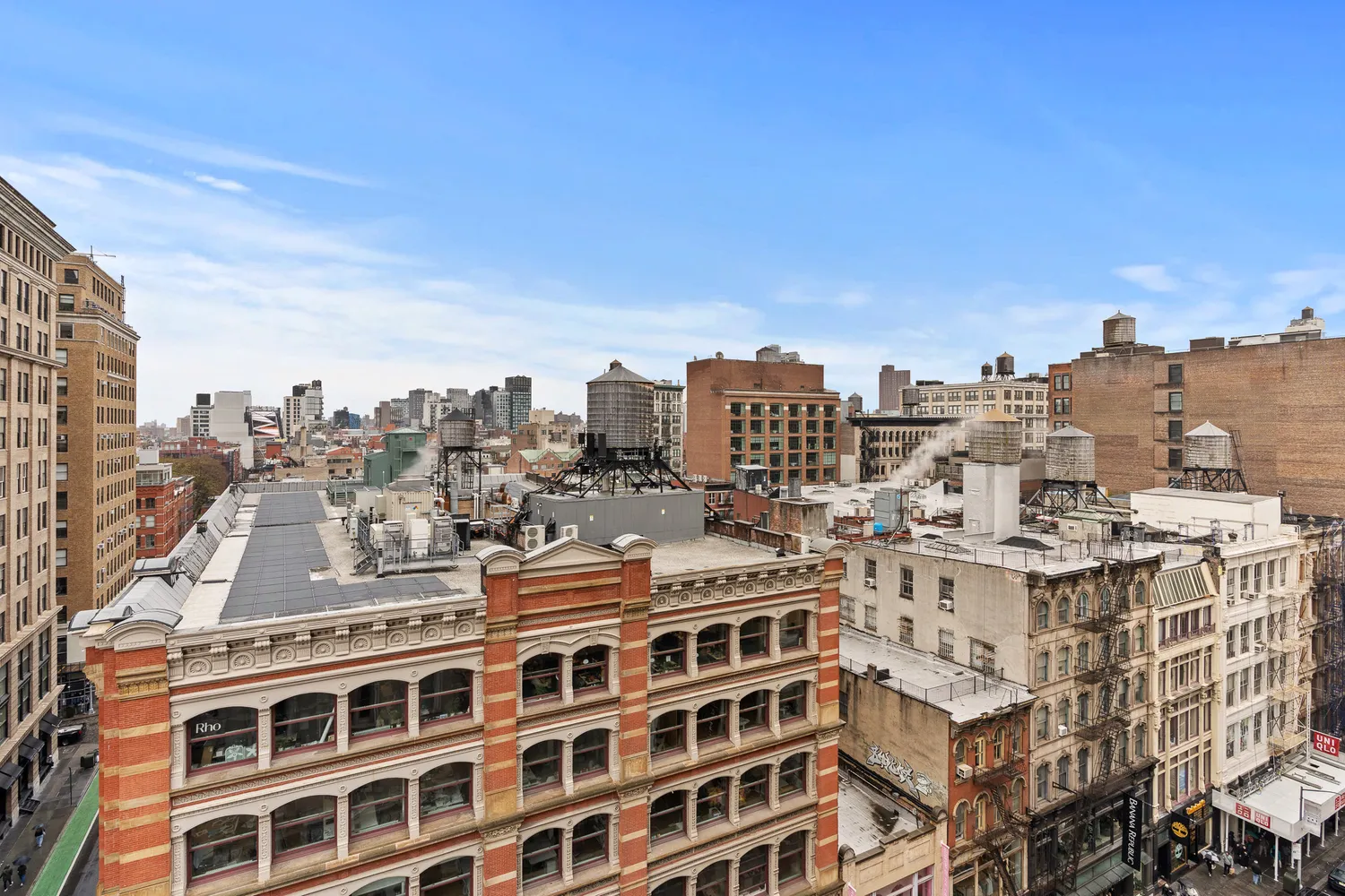 a city view with tall buildings