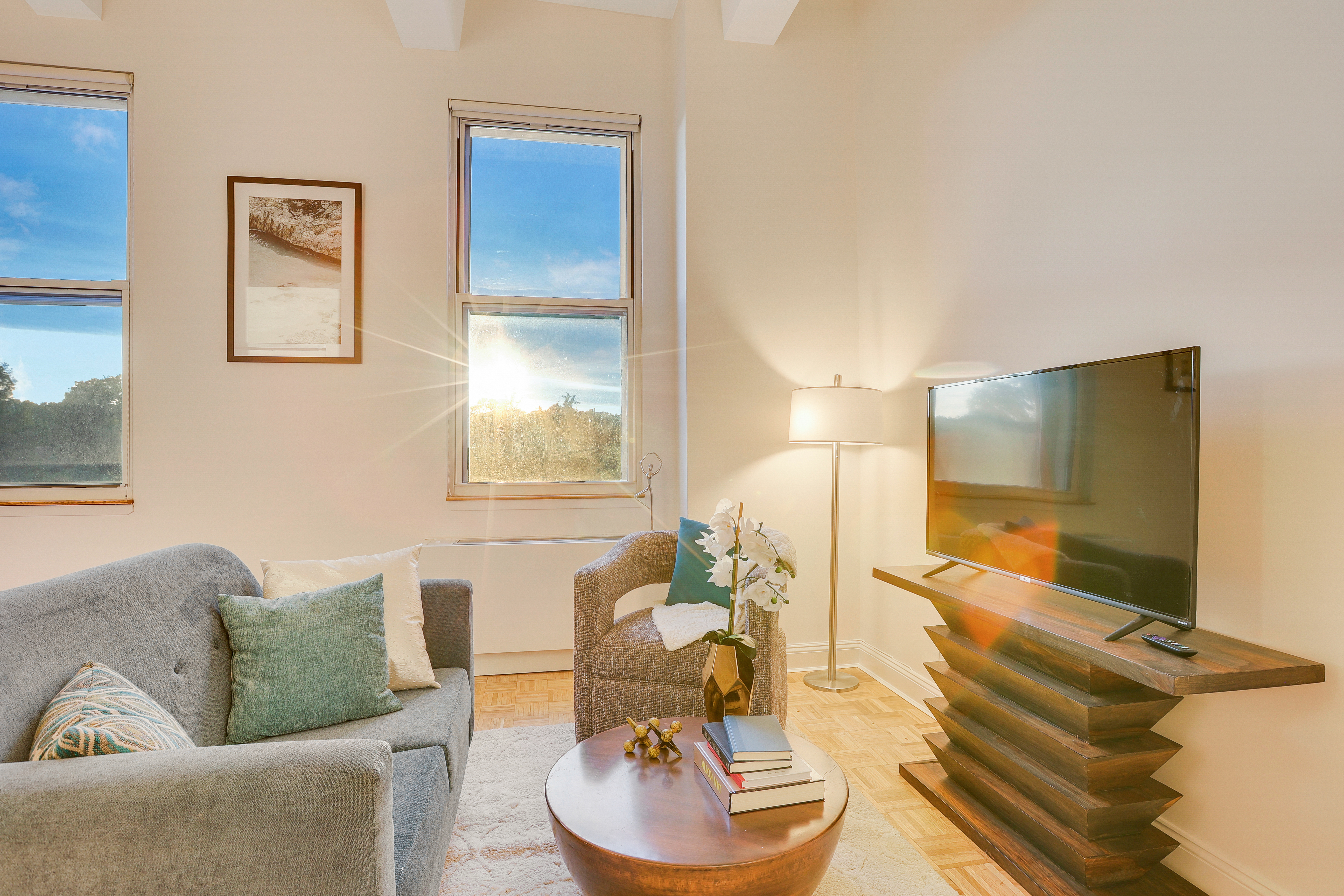 1255 5th Avenue, Unit 5B Manhattan, NY 10029 - Photo 4 of 12 a living room with furniture and a flat screen tv