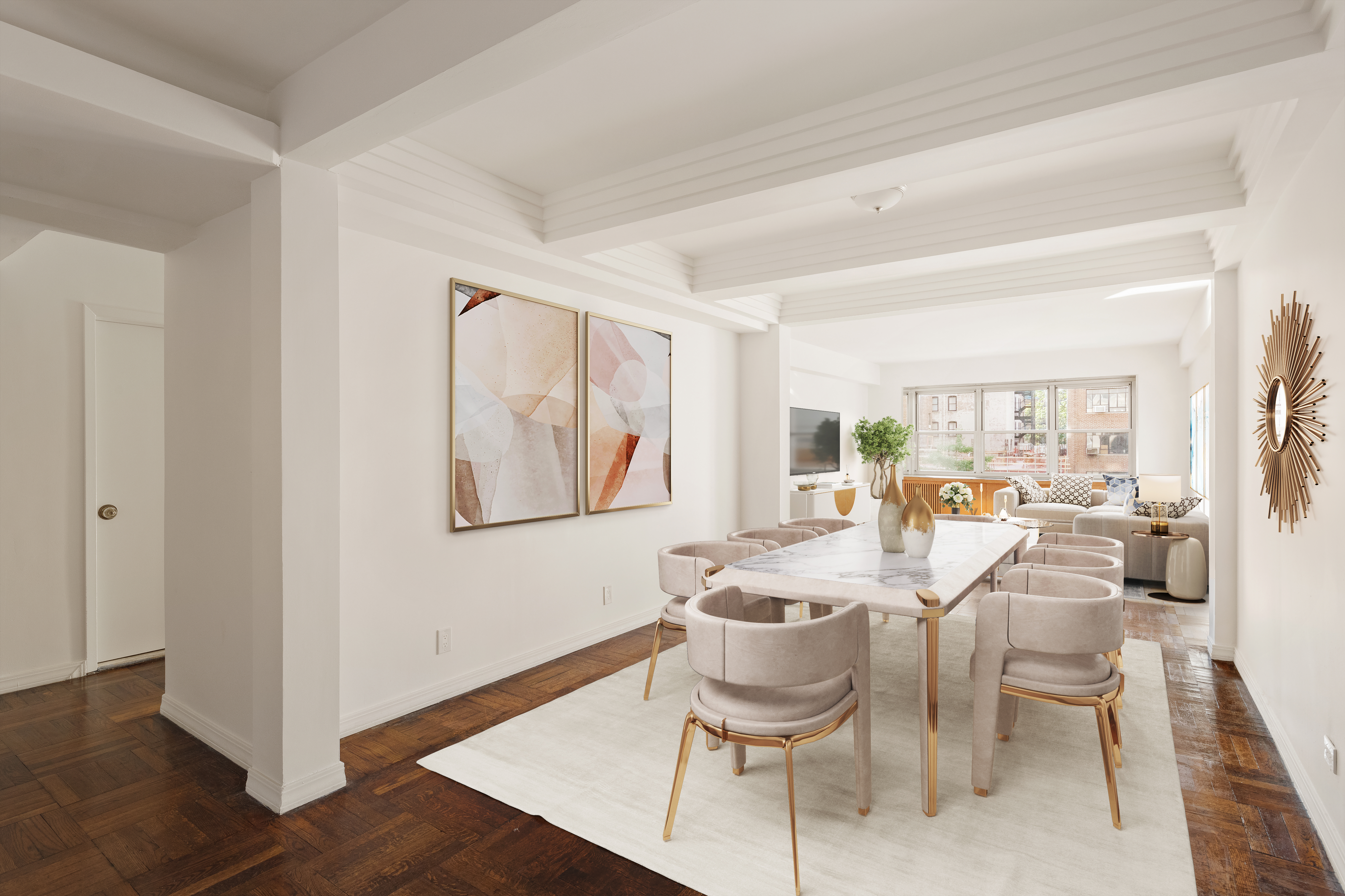 11 5th Avenue, Unit 5LW Manhattan, NY 10003 - Photo 3 of 19 a view of a dining room with furniture window and wooden floor