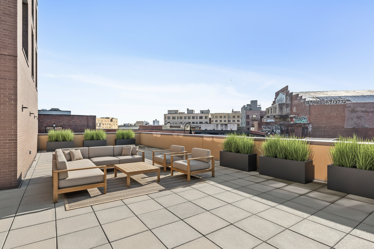 1333 Broadway, Unit 609 Brooklyn, NY 11221 - Photo 4 of 11 a terrace with outdoor seating and barbeque oven