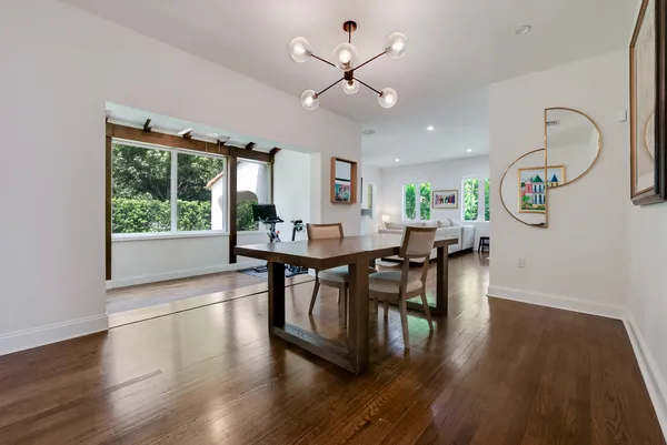 a workspace with wooden floor