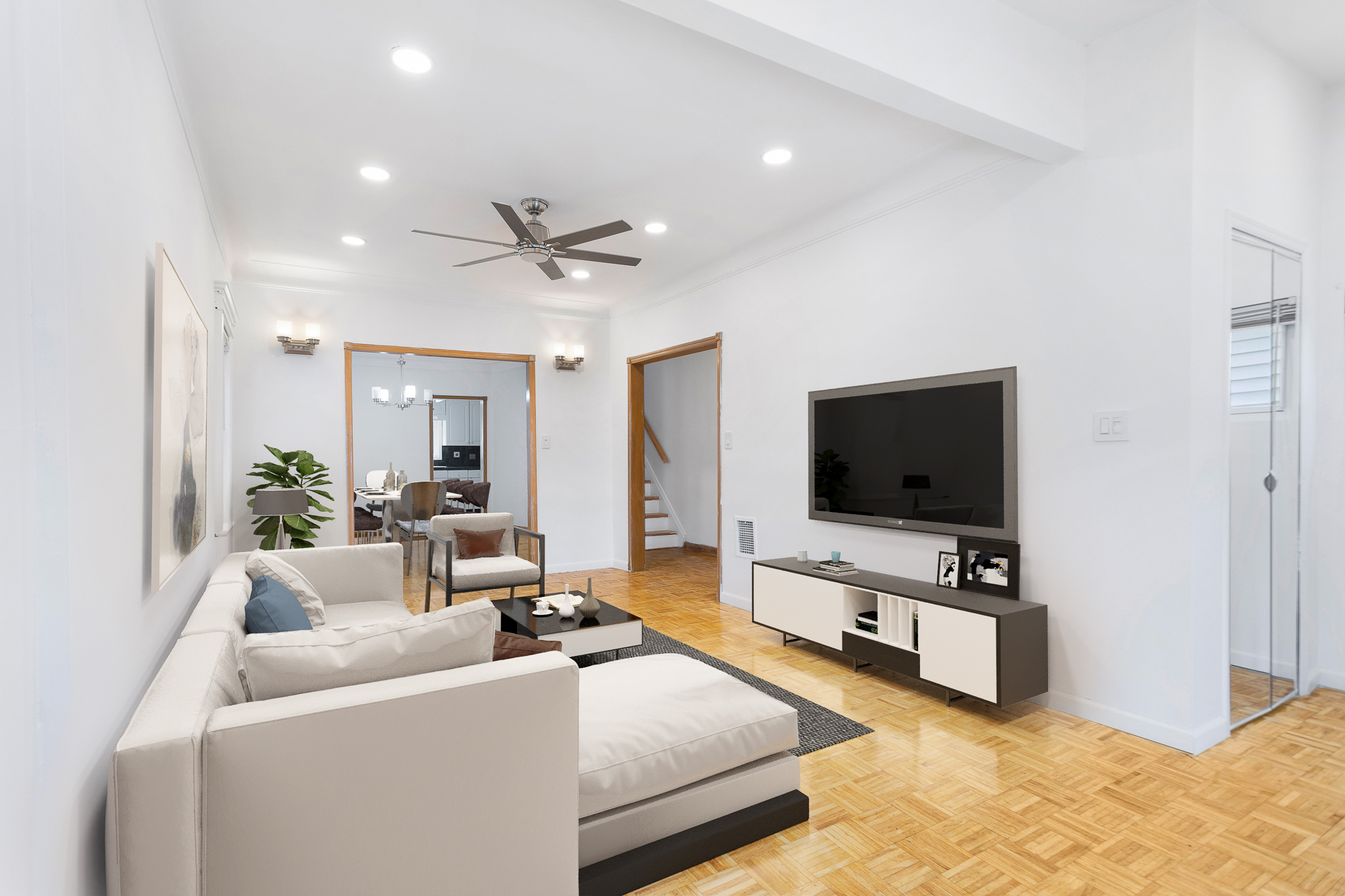 91-22 92nd Street Queens, NY 11421 - Photo 2 of 27 a living room with furniture and a flat screen tv