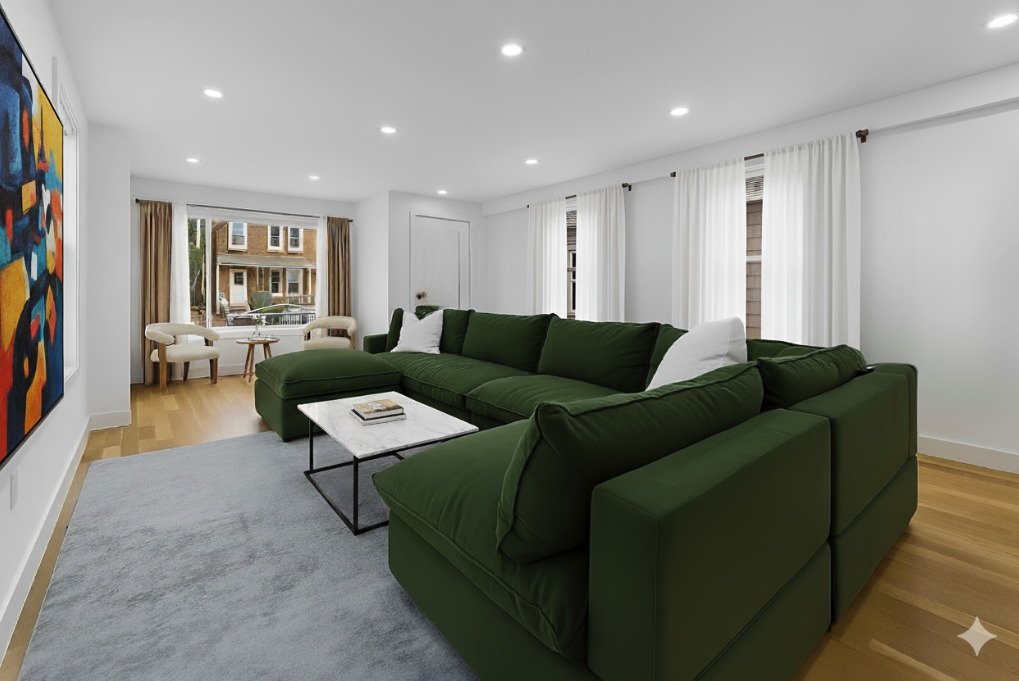 a living room with furniture and a window