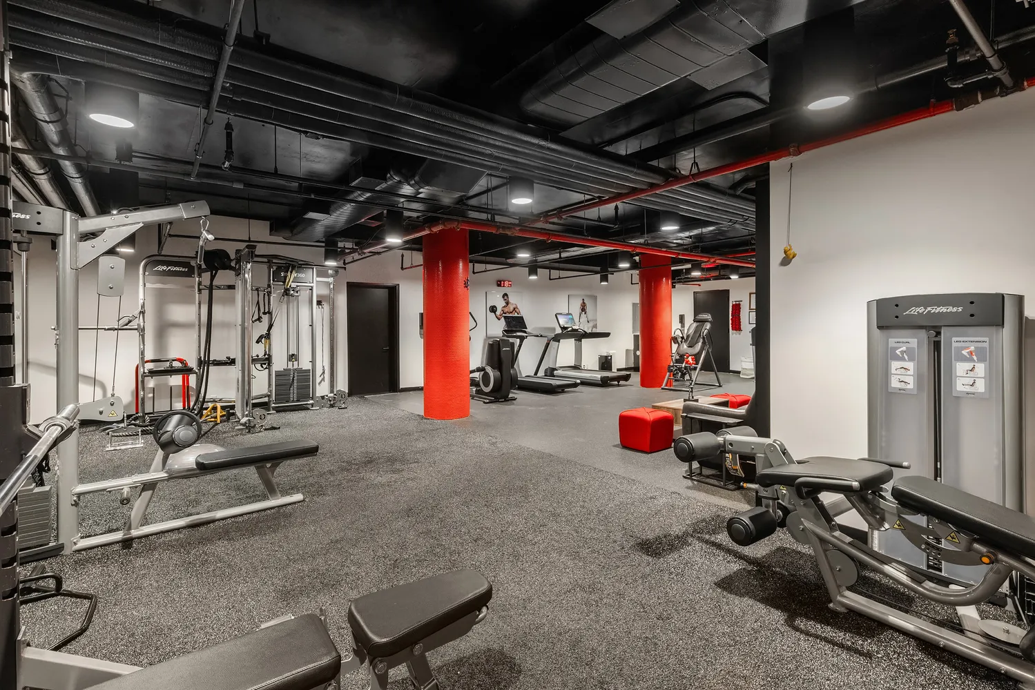 a view of a room with gym equipment