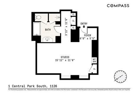 $1,248,000 | 1 Central Park South, Unit 1126 | Central Park South