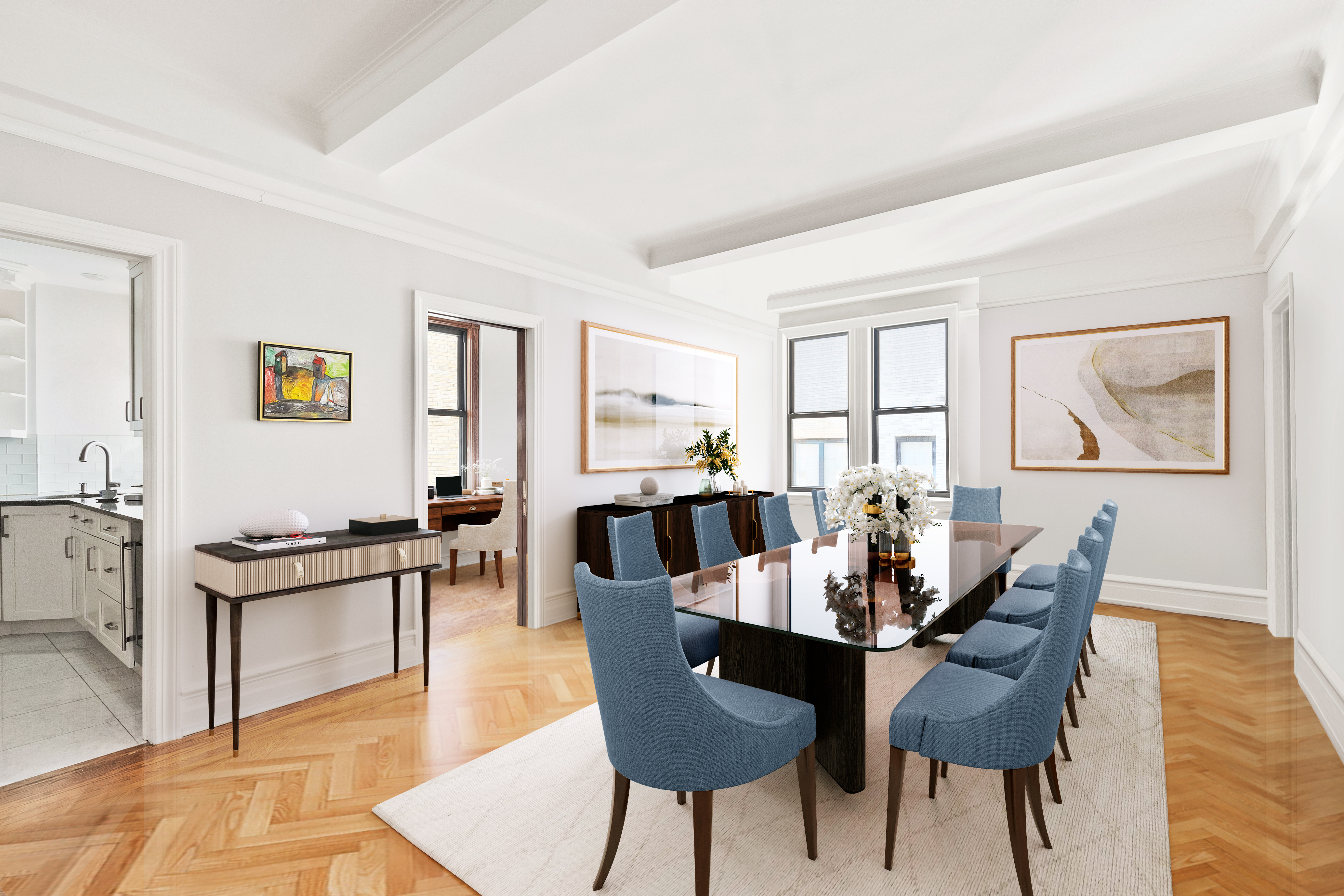 410 East 57th Street, Unit 15B Manhattan, NY 10022 - Photo 3 of 17 a view of a dining room with furniture and wooden floor