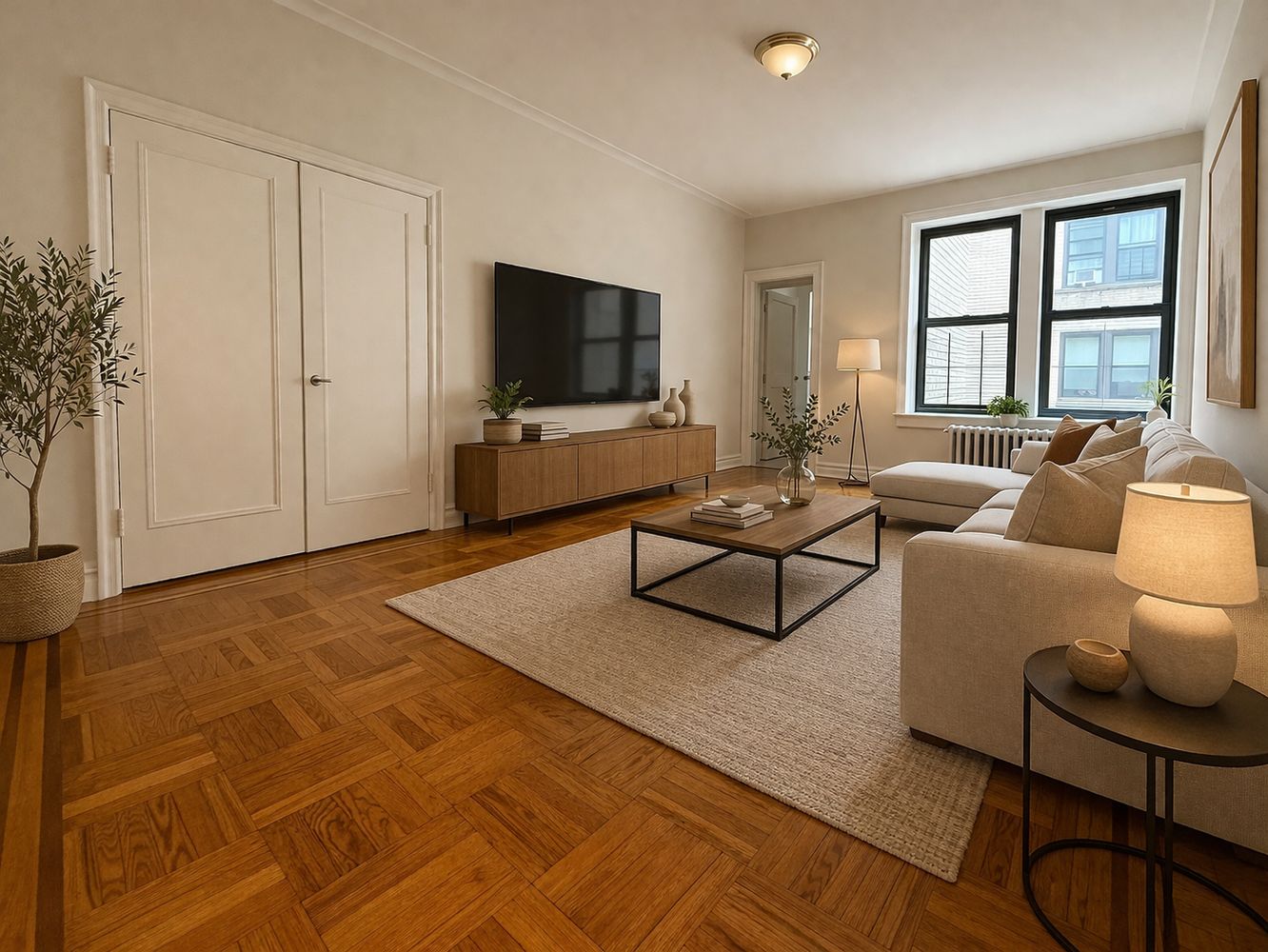 a living room with furniture and a flat screen tv