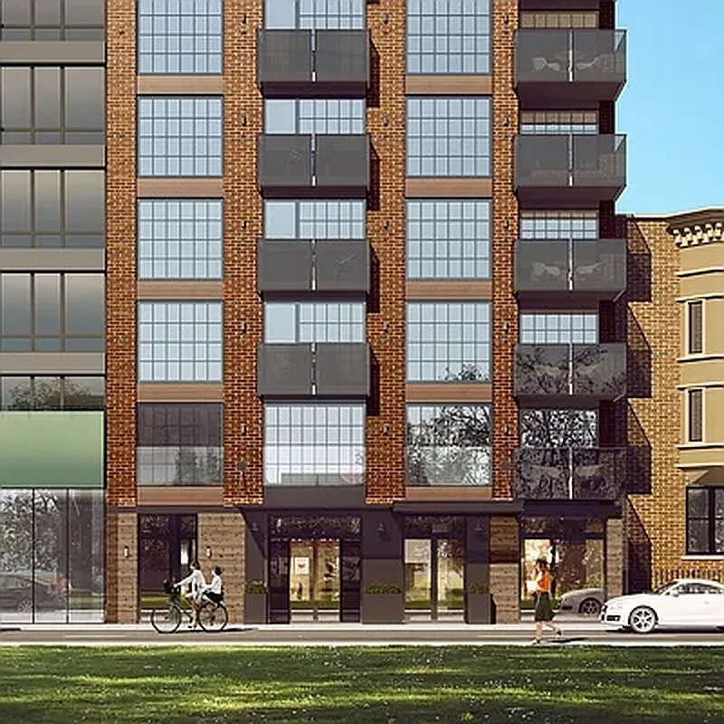 41-21 23rd Street, Unit 6C Queens, NY 11101 - Photo 8 of 10 a front view of a building with a swimming pool