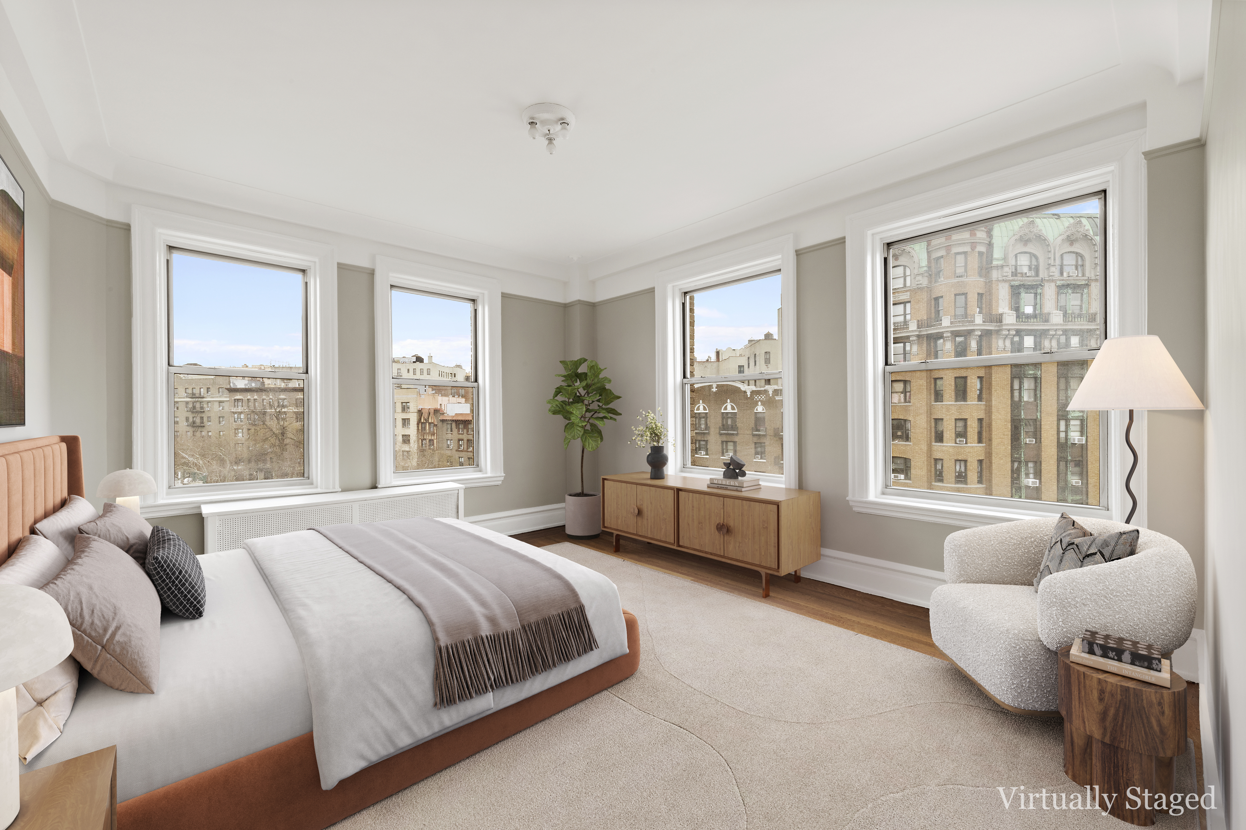 800 Riverside Drive, Unit 6E Manhattan, NY 10032 - Photo 7 of 30 a spacious bedroom with a bed and glass window