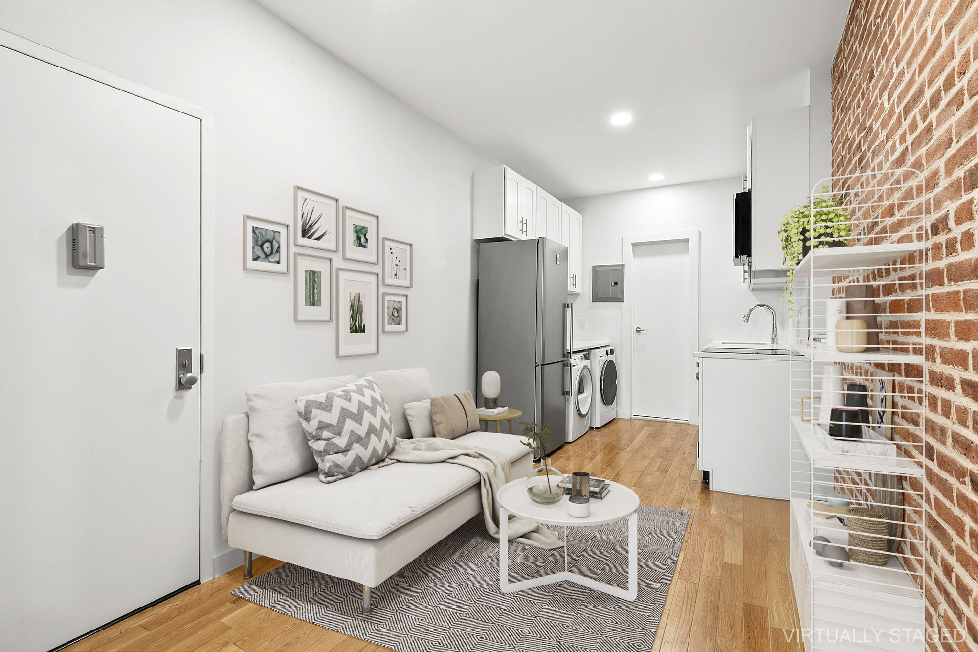 a living room with furniture and a rug