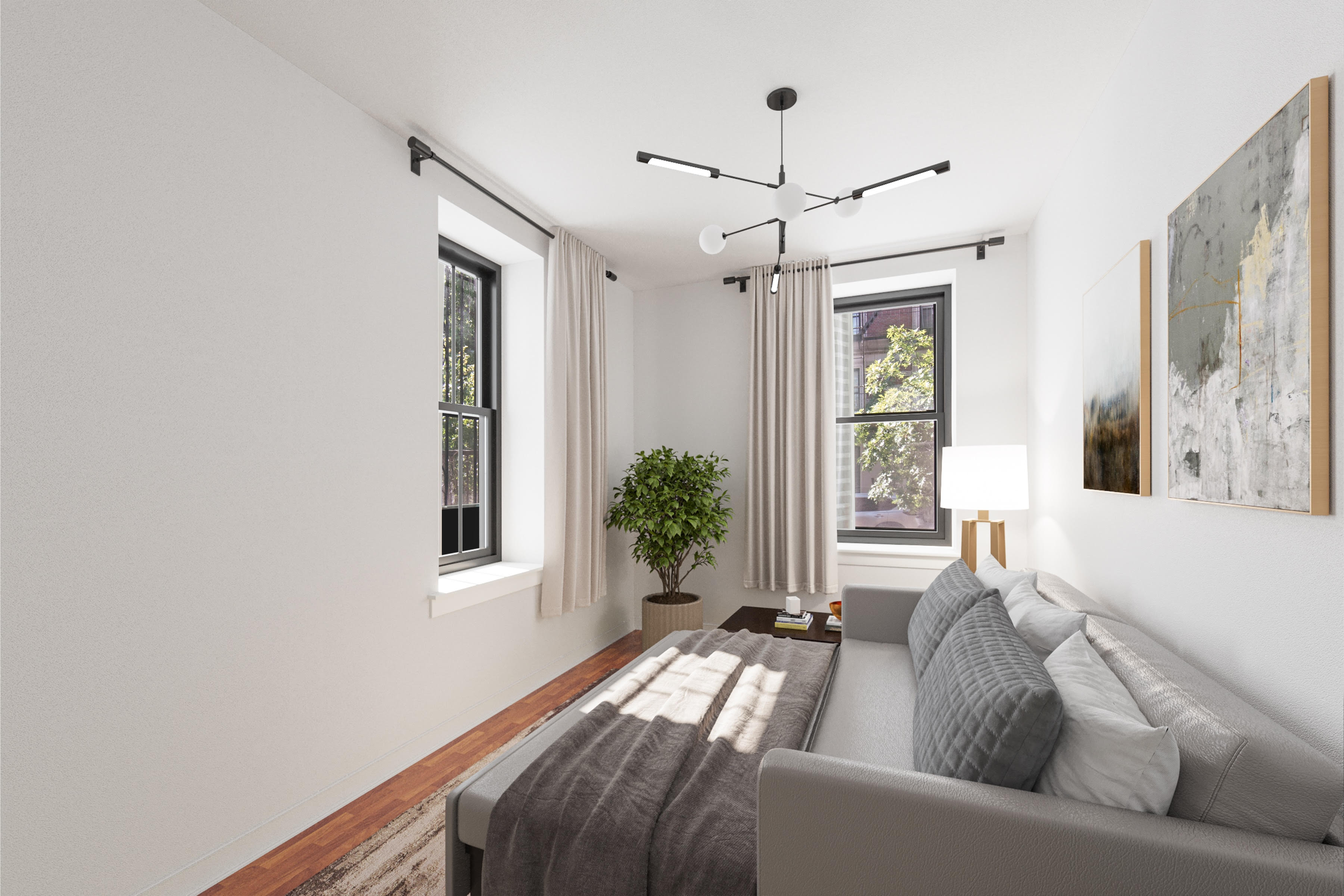 80 St Nicholas Avenue, Unit 1E Manhattan, NY 10026 - Photo 3 of 6 a living room with furniture and a large window