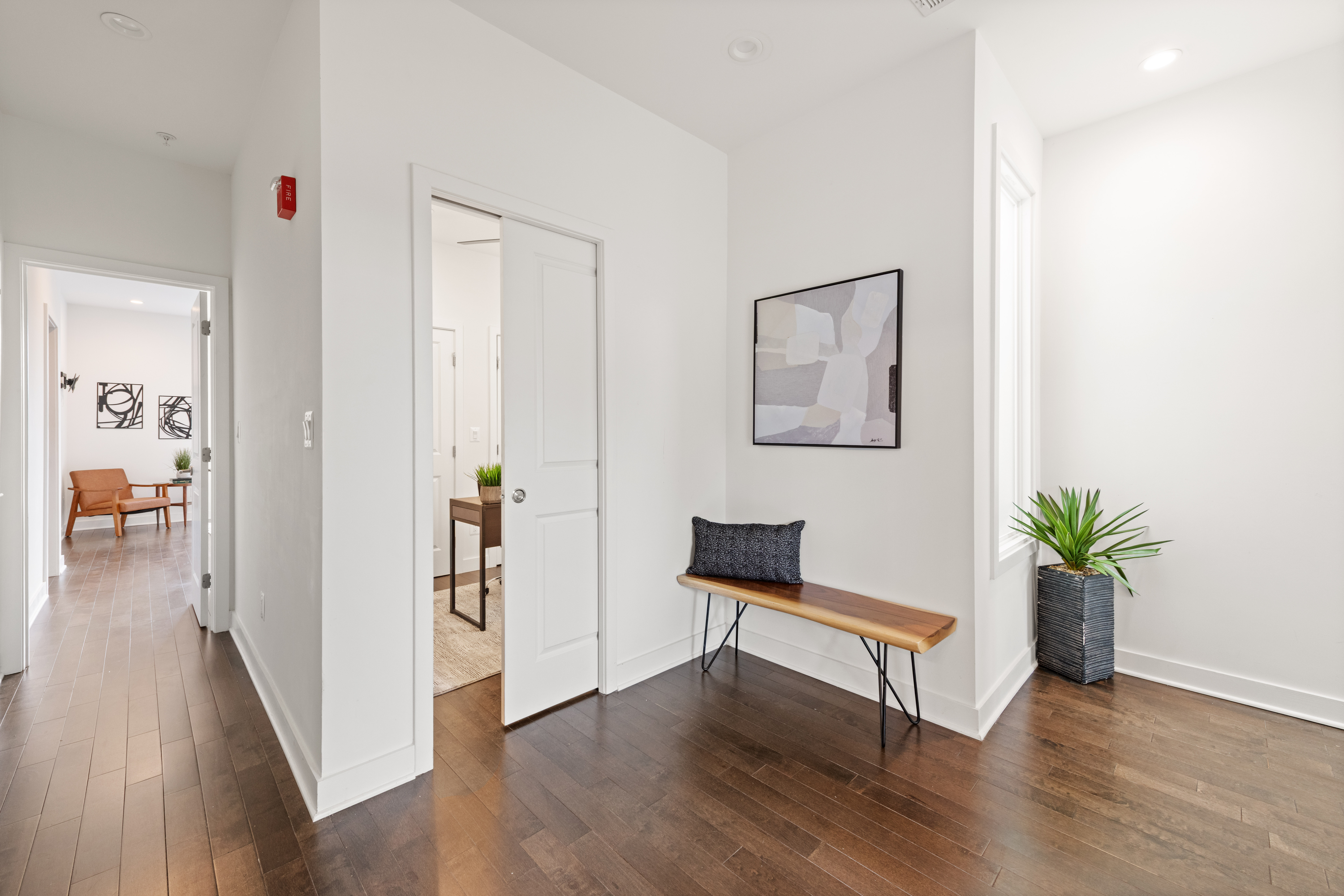 319 Varnum Street Northwest, Unit 3 Washington, DC 20011 - Photo 18 of 29 a view of a hallway with wooden floor and a potted plant