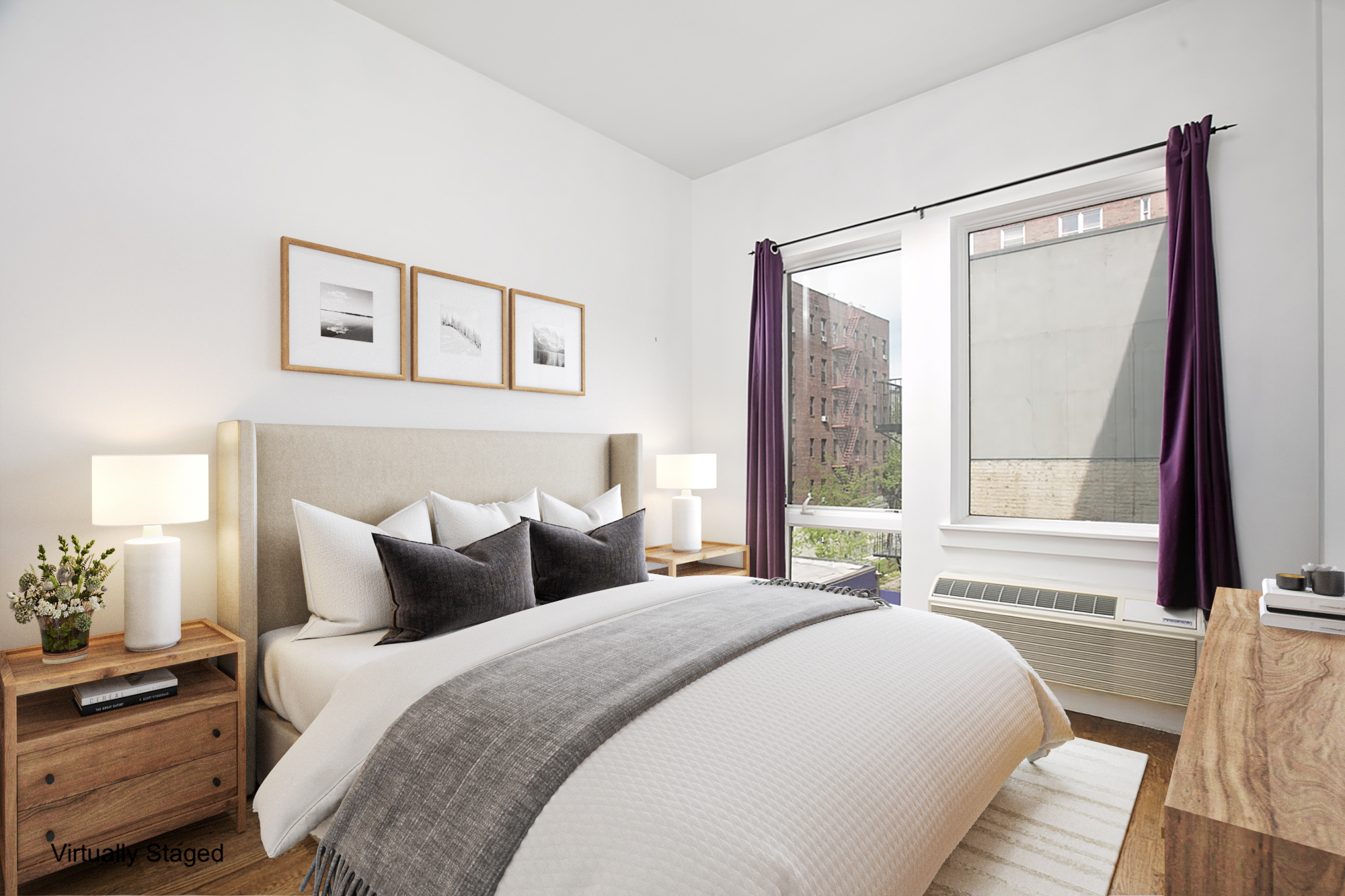 59 Hawthorne Street, Unit 3D Brooklyn, NY 11225 - Photo 5 of 6 a bedroom with a bed and a large mirror next to a window