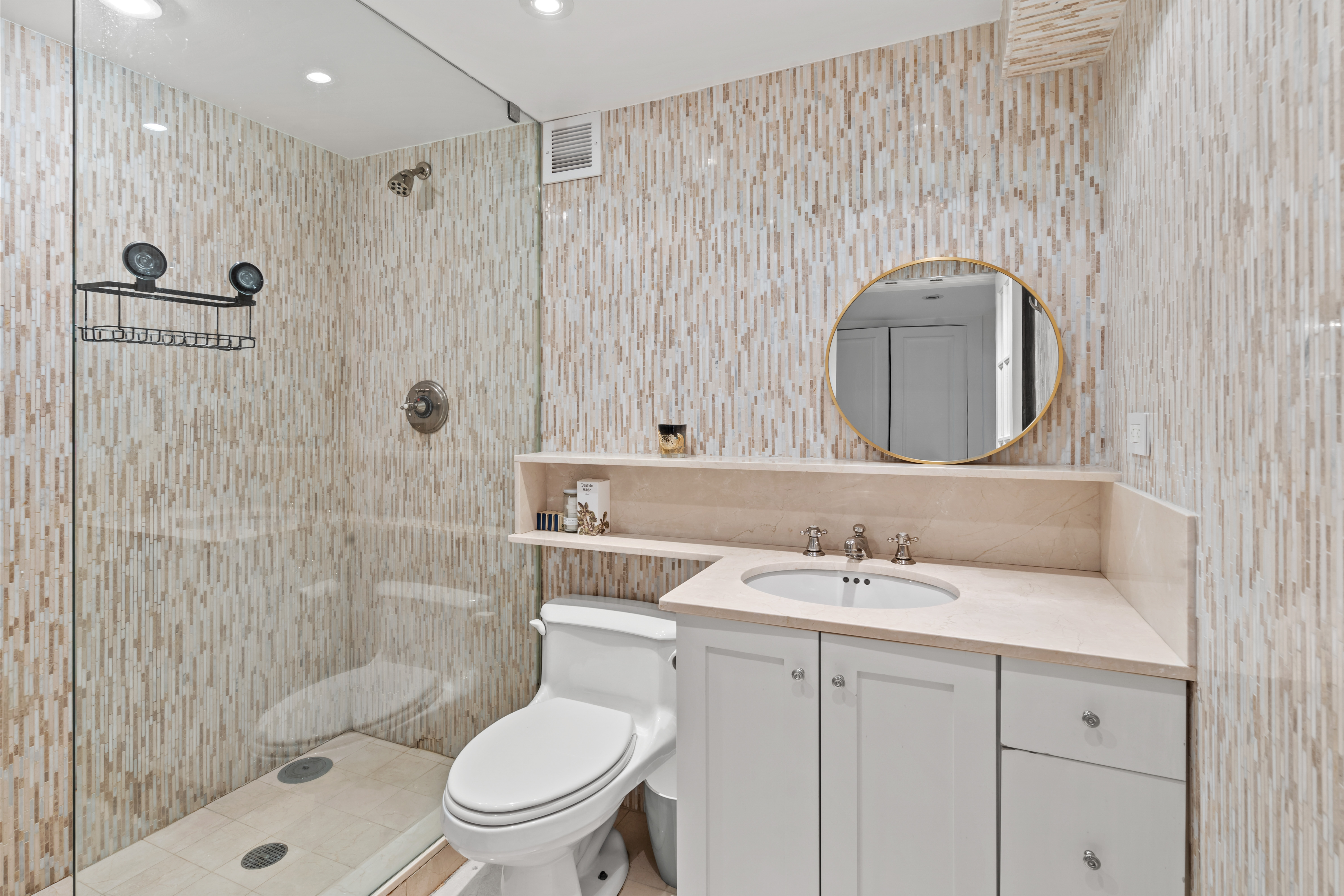 240 Centre Street, Unit 2N Manhattan, NY 10013 - Photo 7 of 16 a bathroom with a sink toilet and shower
