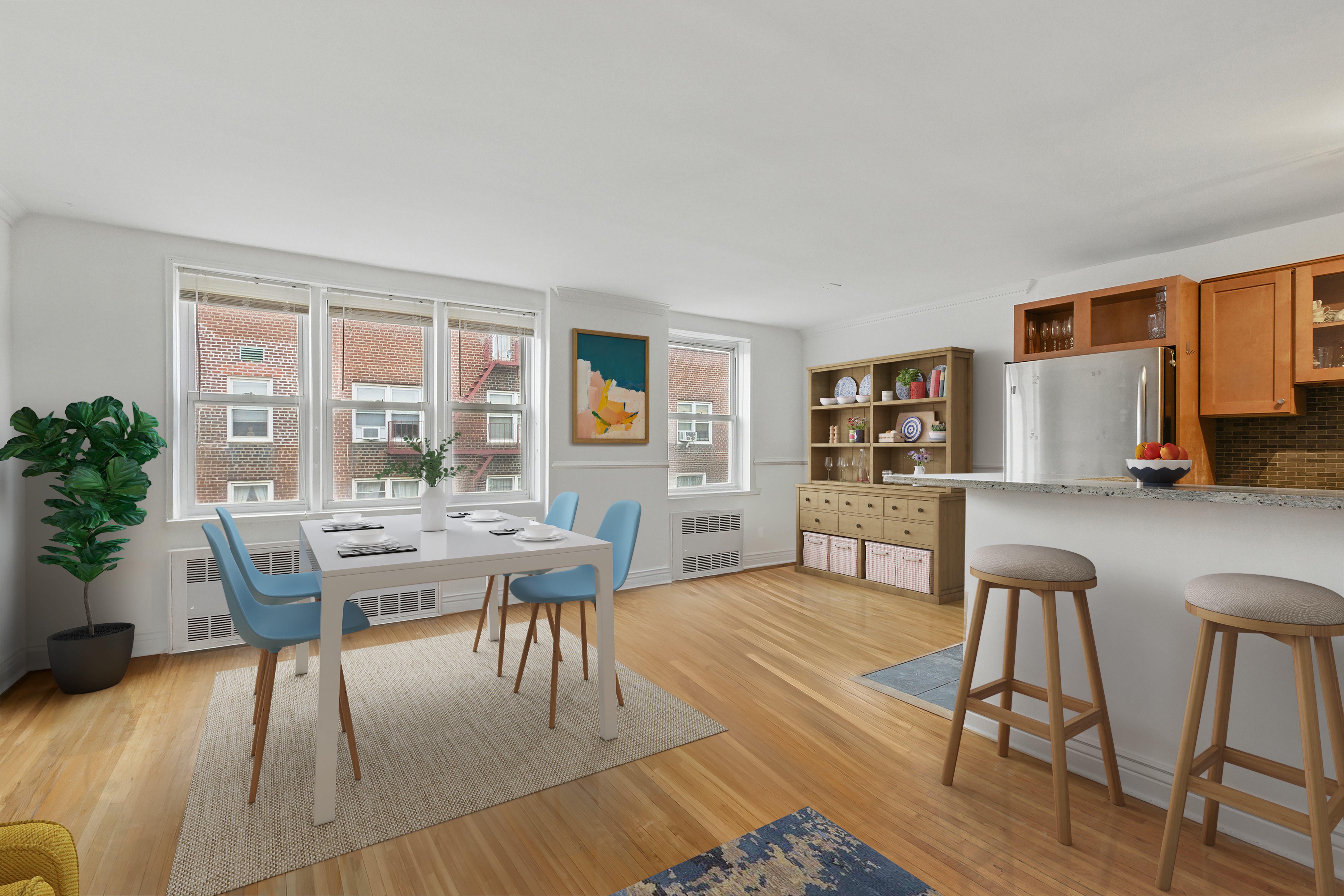 400 East 17th Street, Unit 711 Brooklyn, NY 11226 - Photo 3 of 12 a view of a dining room with furniture and wooden floor
