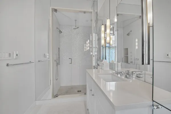 a bathroom with a bathtub and a sink