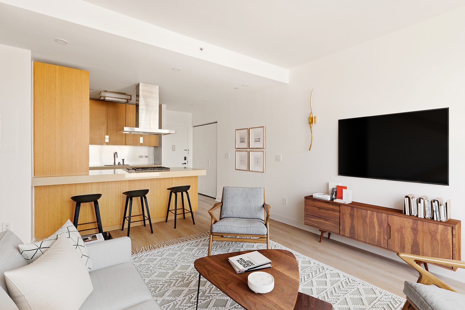 450 West 17th Street, Unit 1123 Manhattan, NY 10011 - Photo 5 of 6 a living room with furniture and a flat screen tv