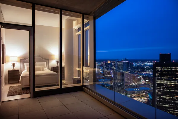 a bedroom with window