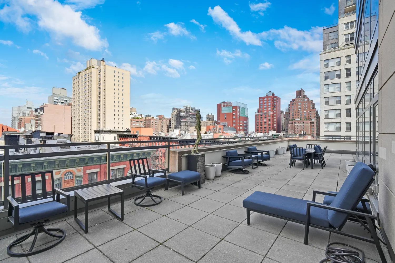 a view of a building with couch