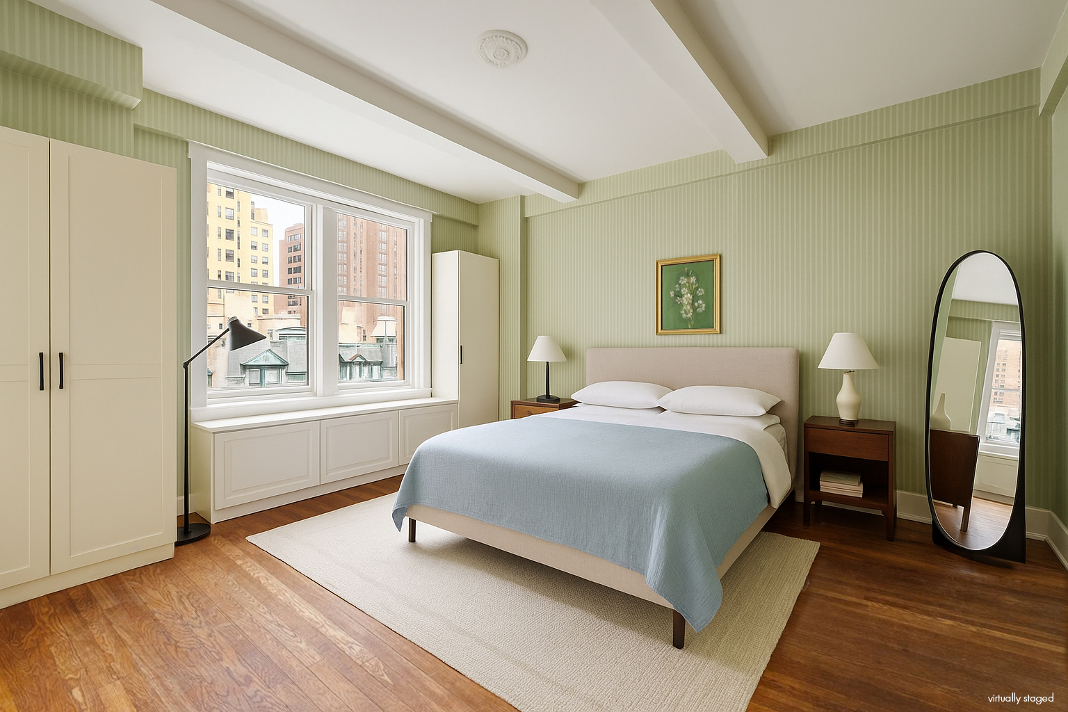 330 West 72nd Street, Unit 7A Manhattan, NY 10023 - Photo 4 of 10 a bedroom with a bed a mirror and a window