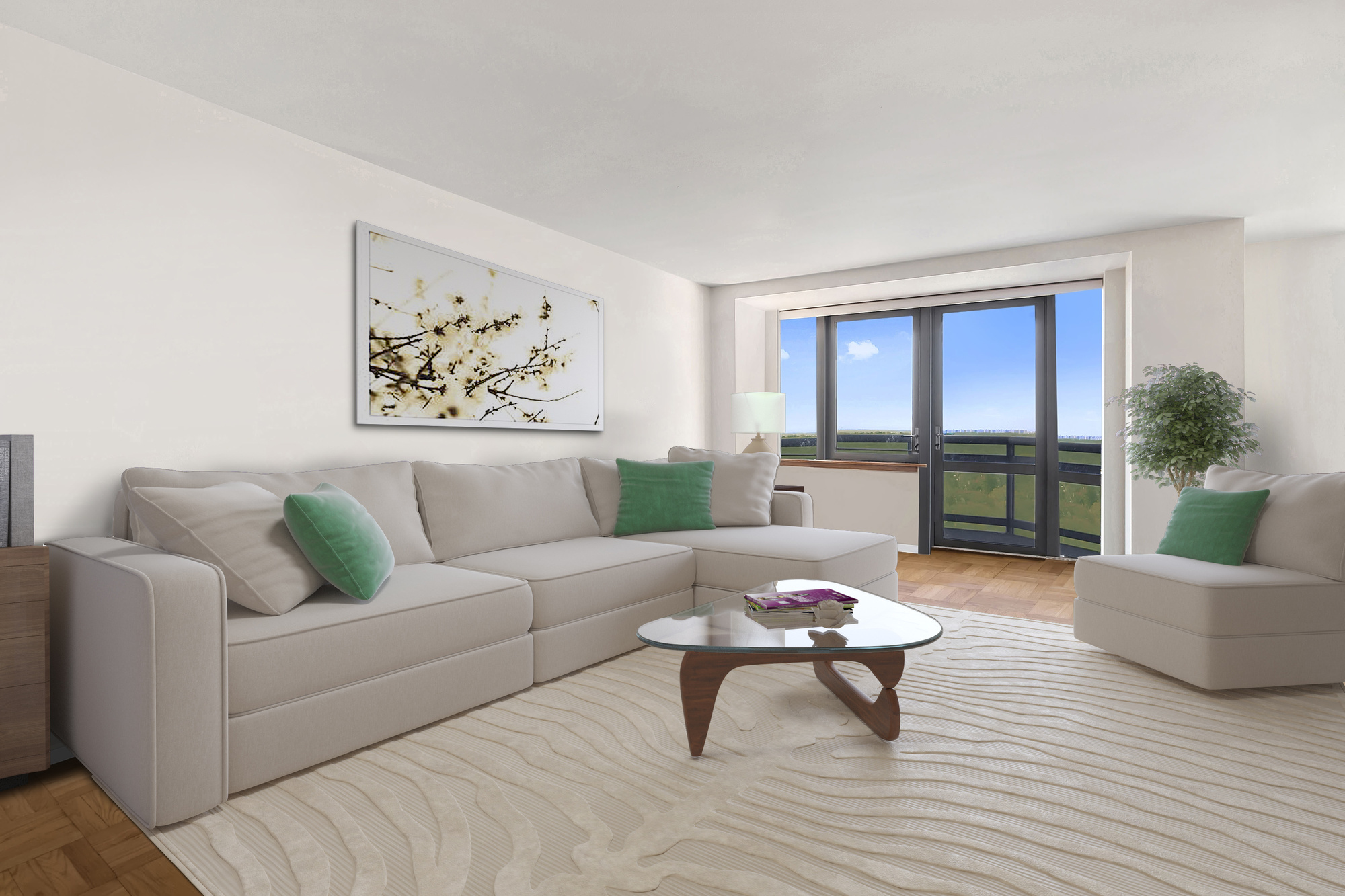 112-01 Queens Boulevard, Unit 24F Queens, NY 11375 - Photo 2 of 15 a living room with furniture and a large window