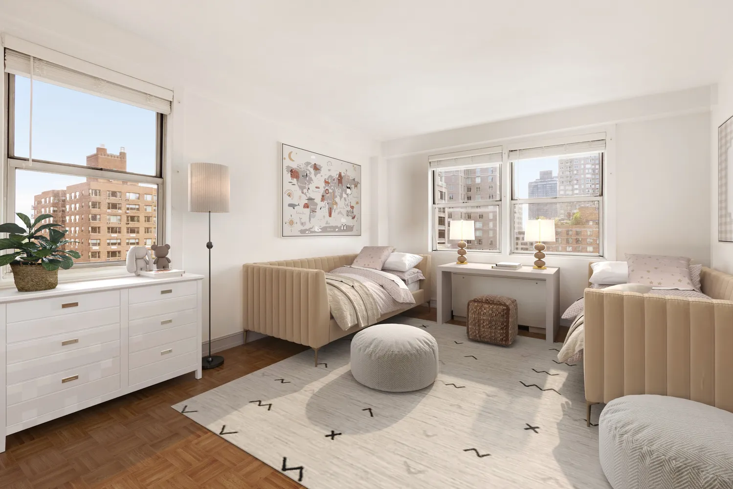 a bed room with furniture and a window