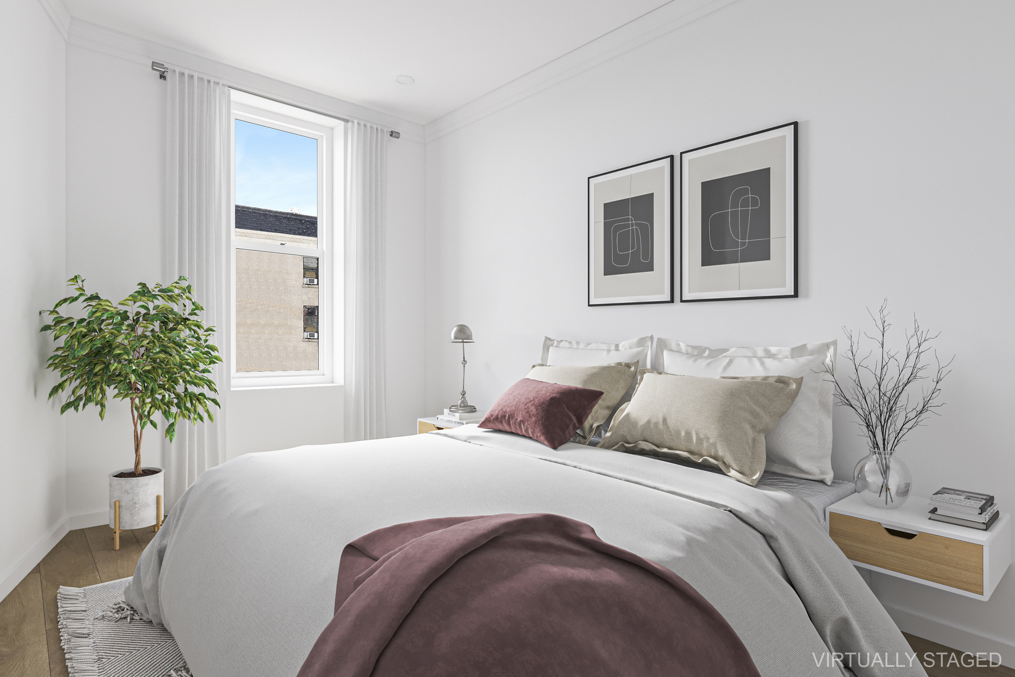 1541 Nostrand Avenue Brooklyn, NY 11226 - Photo 4 of 16 a bedroom with a bed and a potted plant