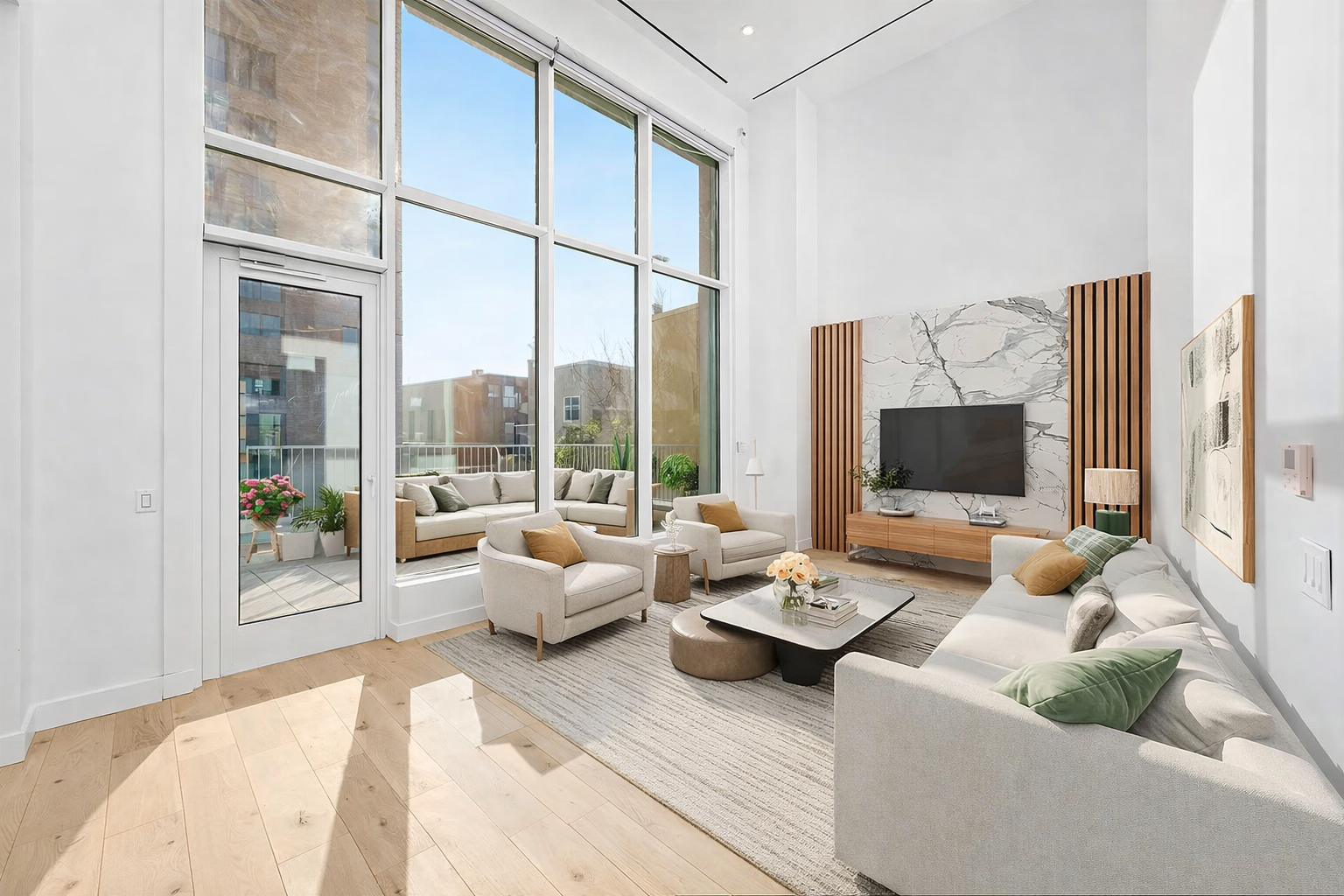 130 2nd Street, Unit TH1 Brooklyn, NY 11231 - Photo 2 of 23 a living room with furniture and a flat screen tv