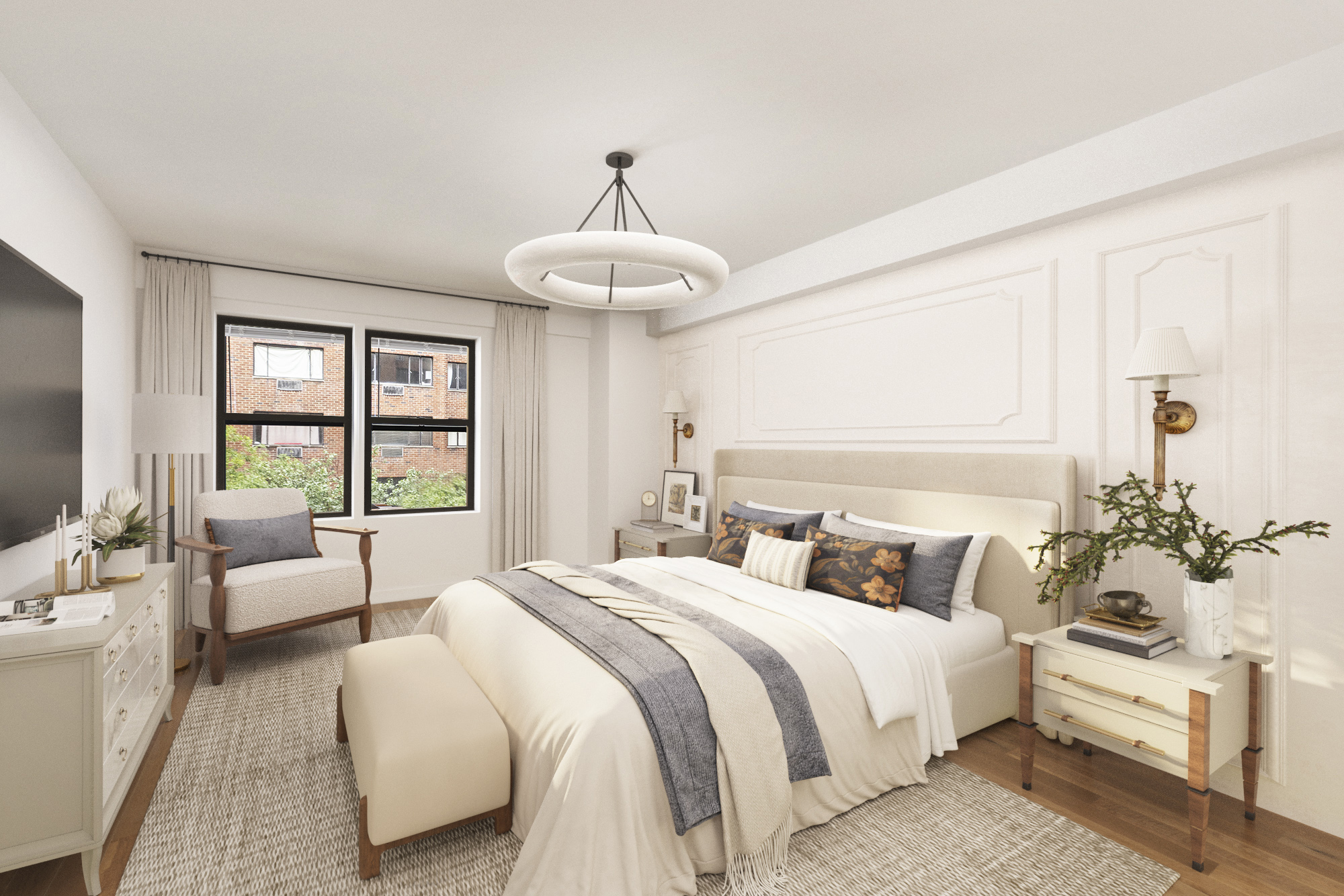 515 East 85th Street, Unit 6D Manhattan, NY 10028 - Photo 9 of 16 a bedroom with bed and a chandelier