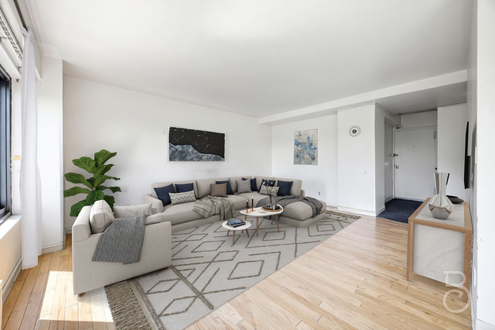 33-47 14th Street, Unit 6D Queens, NY 11106 - Photo 2 of 12 a living room with furniture and a flat screen tv