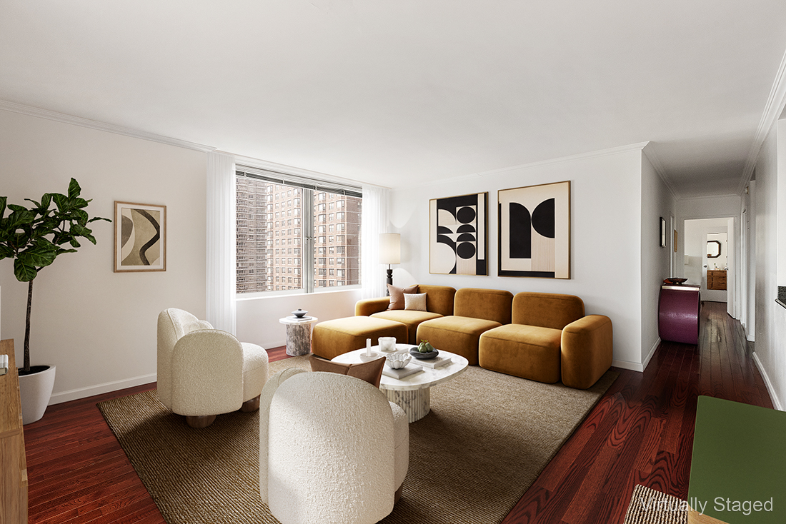 1619 3rd Avenue, Unit 21H Manhattan, NY 10128 - Photo 2 of 16 a living room with furniture or couch and a potted plant