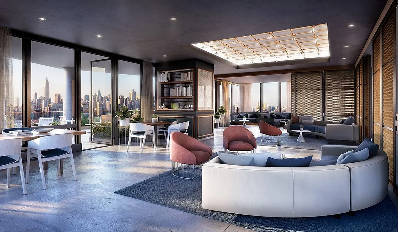 21 India Street, Unit 33C Brooklyn, NY 11222 - Photo 8 of 9 a living room with couches a coffee table and a large window with outer view